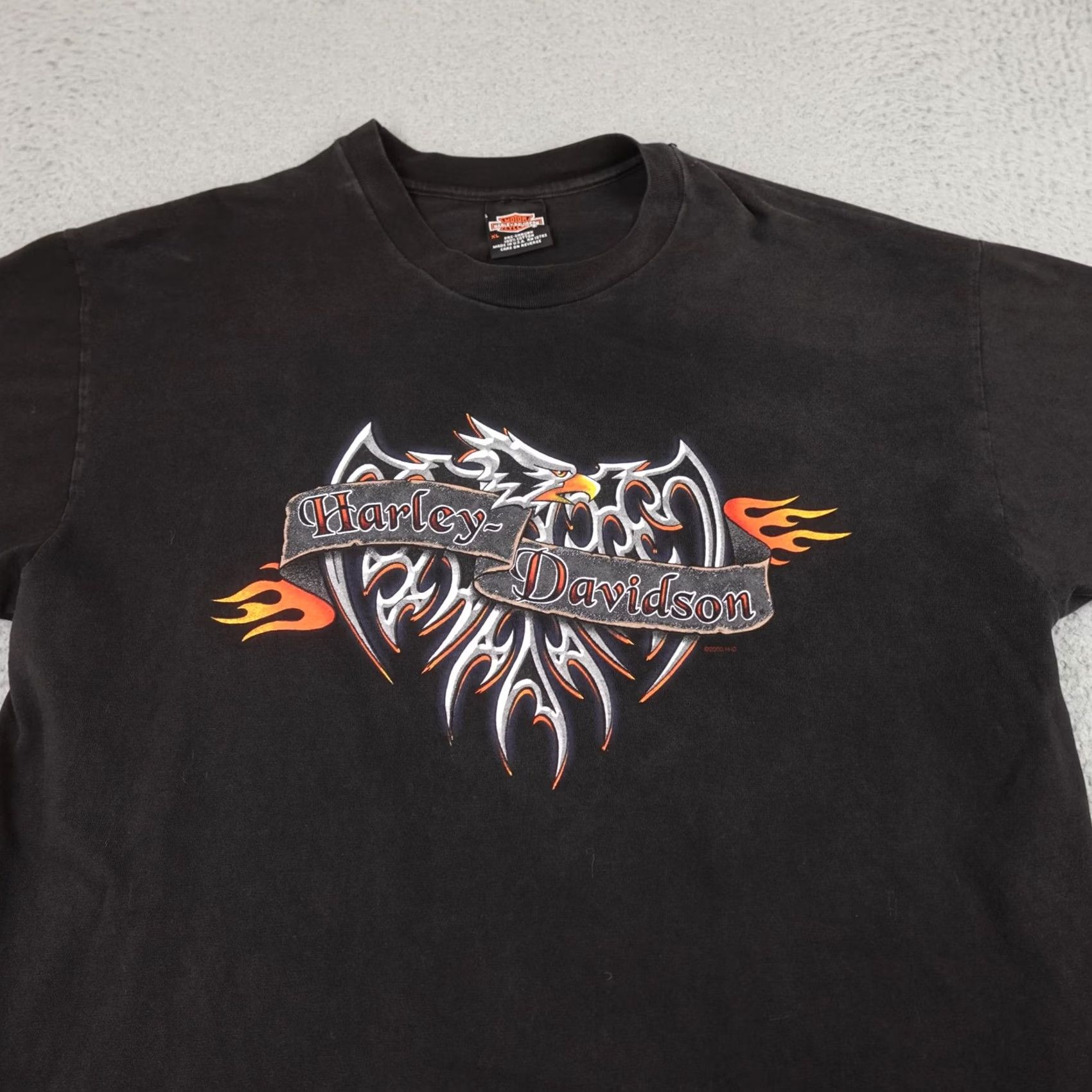 Harley Davidson VINTAGE Harley-Davidson Shirt Mens XL Black Flame Fire Eagle El Paso Texas 2000s Size US XL / EU 56 / 4 - 4 Thumbnail