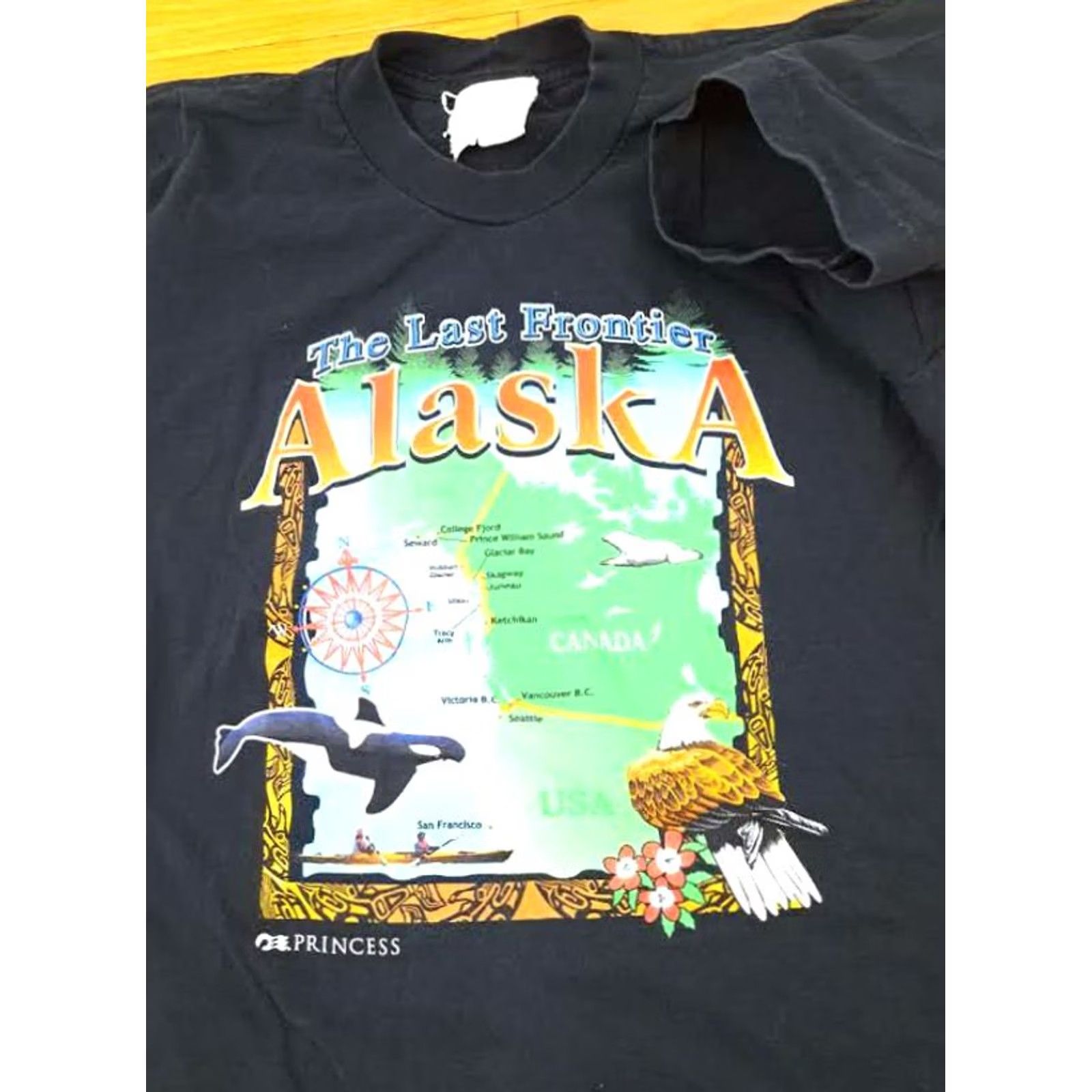 Vintage Pre-Owned Alaska The Last Frontier T-Shirt M Men Medium Black Short Sleeve Stitch Princess Cruise Pattern Solid 27in long 20in pit to pit Size US M / EU 48-50 / 2 - 3 Thumbnail