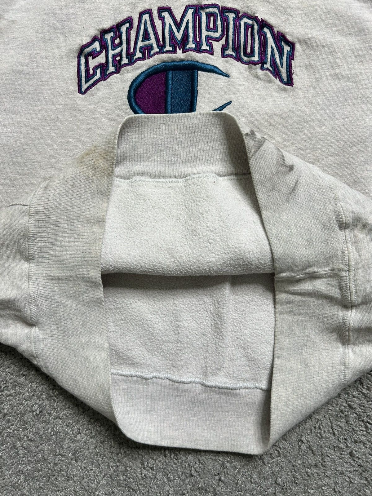 Champion Vintage 90s Champion Sweatshirt Hoodie Spellout Grey USA Size US L / EU 52-54 / 3 - 4 Thumbnail