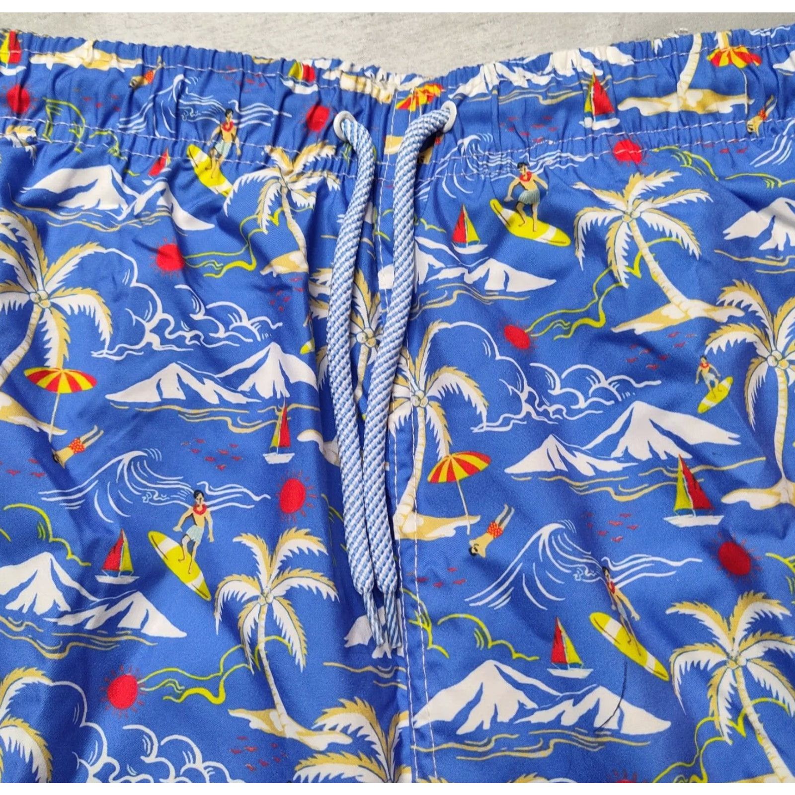 Tailorbyrd TAILORBYRD Men Large Blue Hawaiian Surfer Print 7" Swim Shorts Lined NEW Size US 33 - 6 Thumbnail