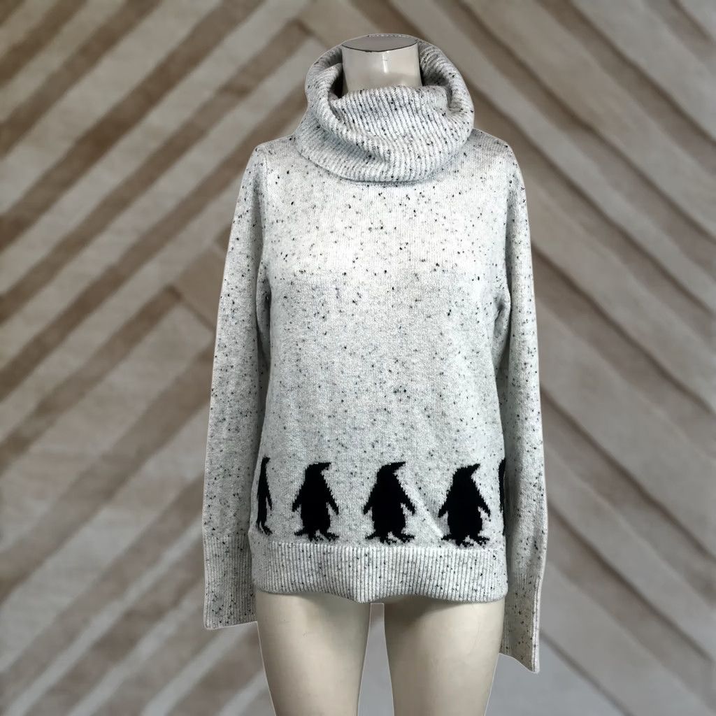 Loft VINTAGE LOFT Womens Gray Speckled Penguin Graphic Cowl Neck Knit Sweater S Size S / US 4 / IT 40 - 1 Thumbnail