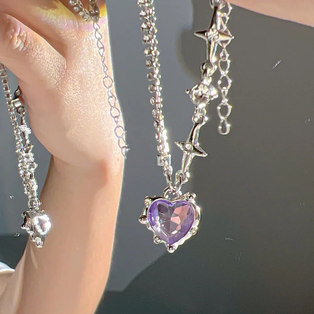 Other Y2K Purple Crystal Heart Pendant Necklace Size ONE SIZE - 2 Thumbnail