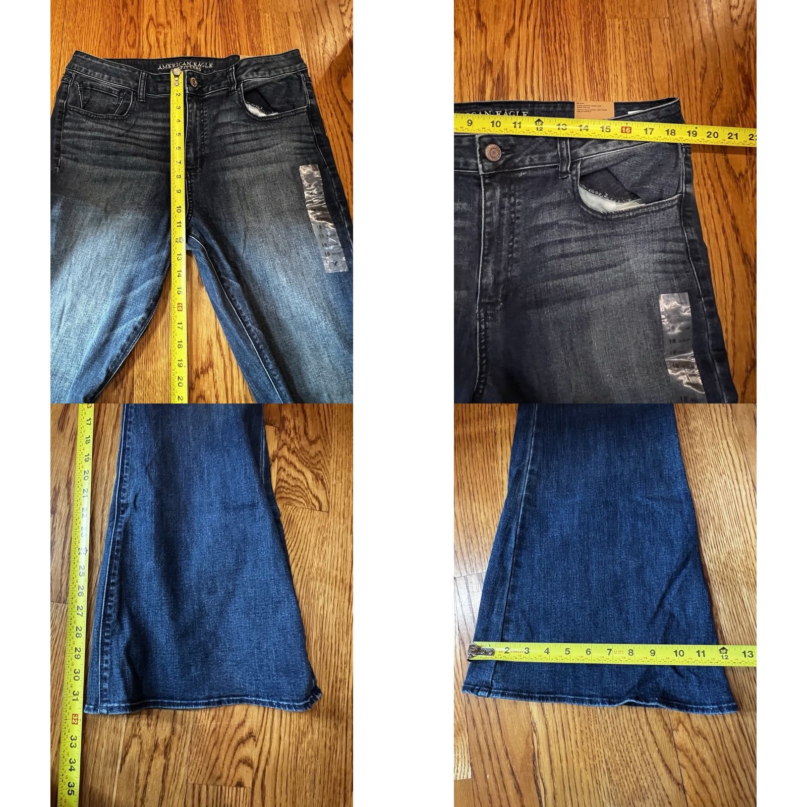 American Eagle Outfitters VINTAGE? No — American Eagle Hi-Rise Boho Artist Flare Jeans Blue 18 Regular Womens Jeans 5-Pocket Retro 70s Boho Stretch Indigo Bright Indigo Size 40" / US 18 - 10 Thumbnail