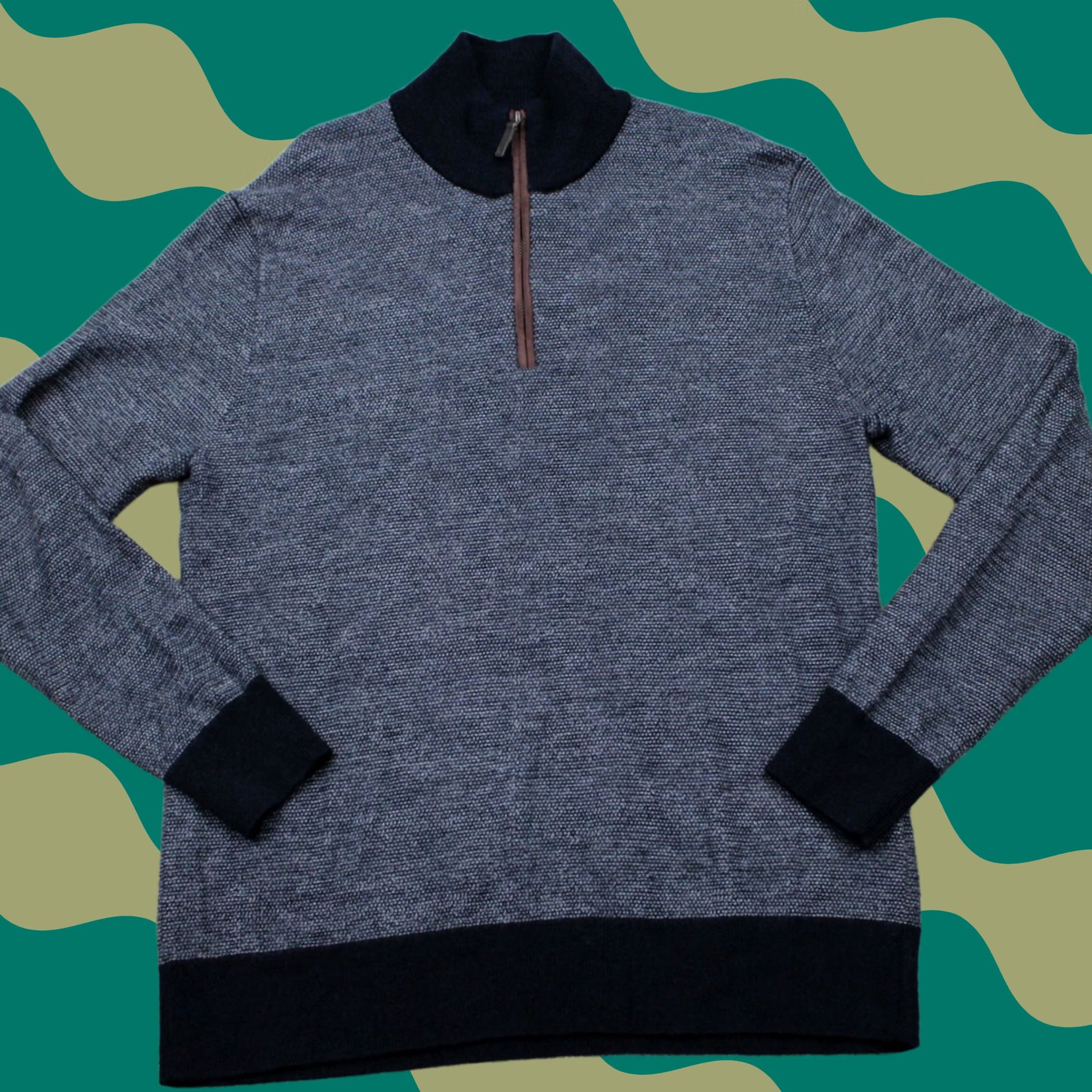 UNTUCKit UNTUCKit Sweatshirt Mens Medium Gray Belguardo Jacquard 1/4 Zip Fine Merino Wool Size US M / EU 48-50 / 2 - 1 Thumbnail