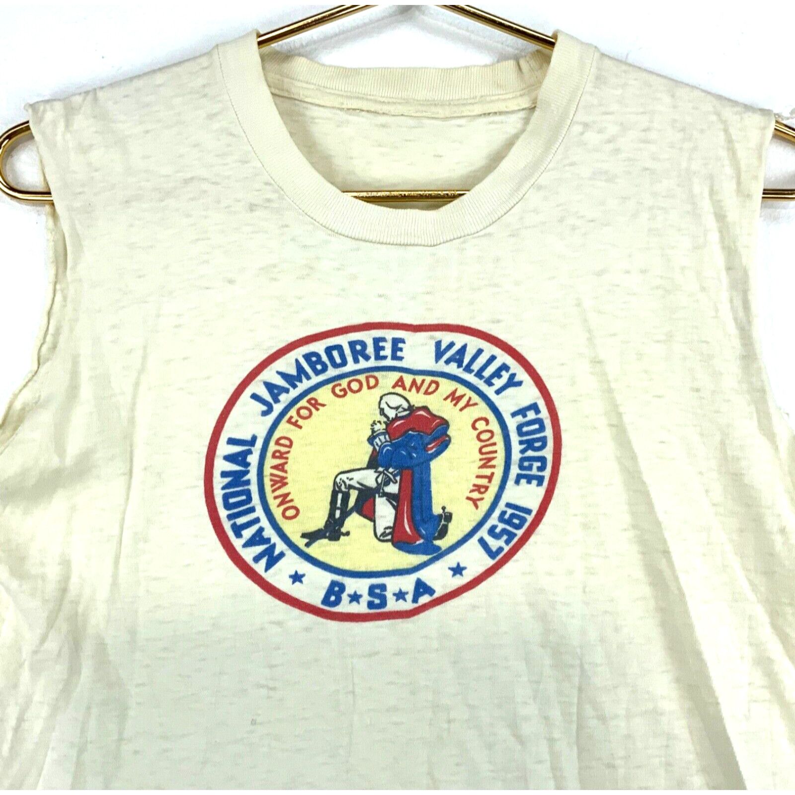 image of Vintage National Jamboree Bsa T-Shirt Size Small 1957 Beige Chopped 50S in White, Men's