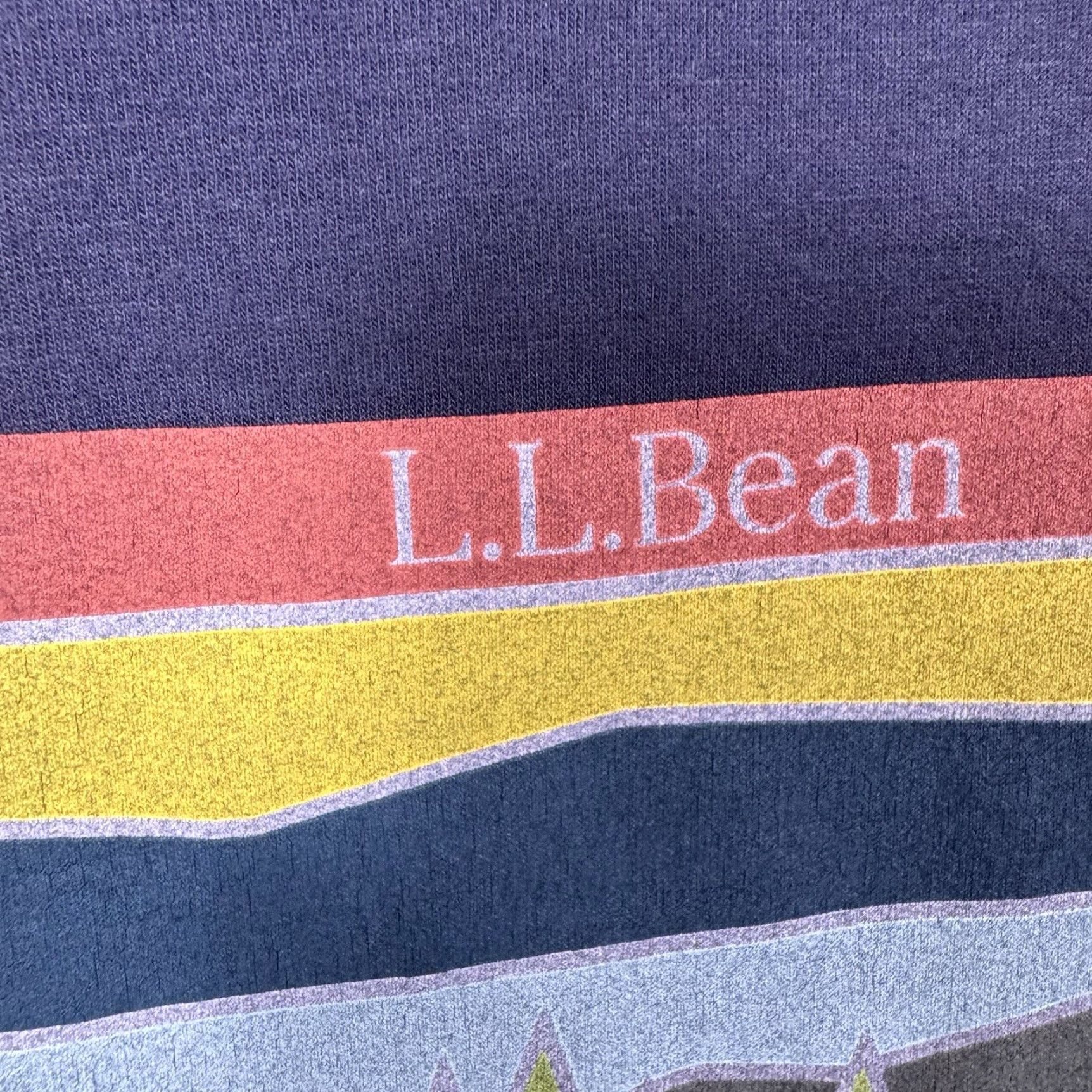 Vintage L.L. Bean Hoodie Mens L Blue Graphic Print Surfer Hiking Camp Horizon Mountain 515599 Pullover) Size US L / EU 52-54 / 3 - 6 Thumbnail