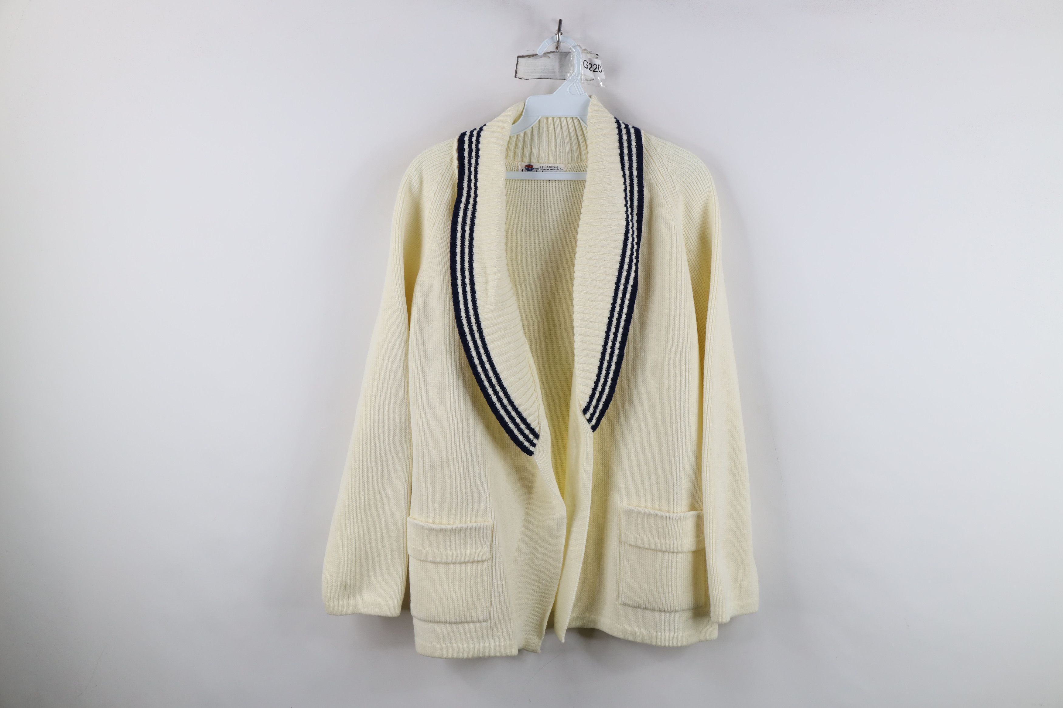 Vintage Vintage 70s Dapper Ribbed Knit Open Front Cardigan Sweater Size L / US 10 / IT 46 - 1 Thumbnail