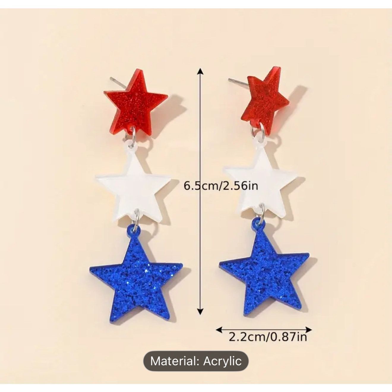 Other Red, White, & Blue Dangle Star Earrings OS Size ONE SIZE - 2 Thumbnail