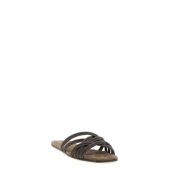 Brunello Cucinelli BRUNELLO CUCINELLI Brown Leather Slide Sandals New & Authent Size US 7 / IT 37 - 2 Thumbnail