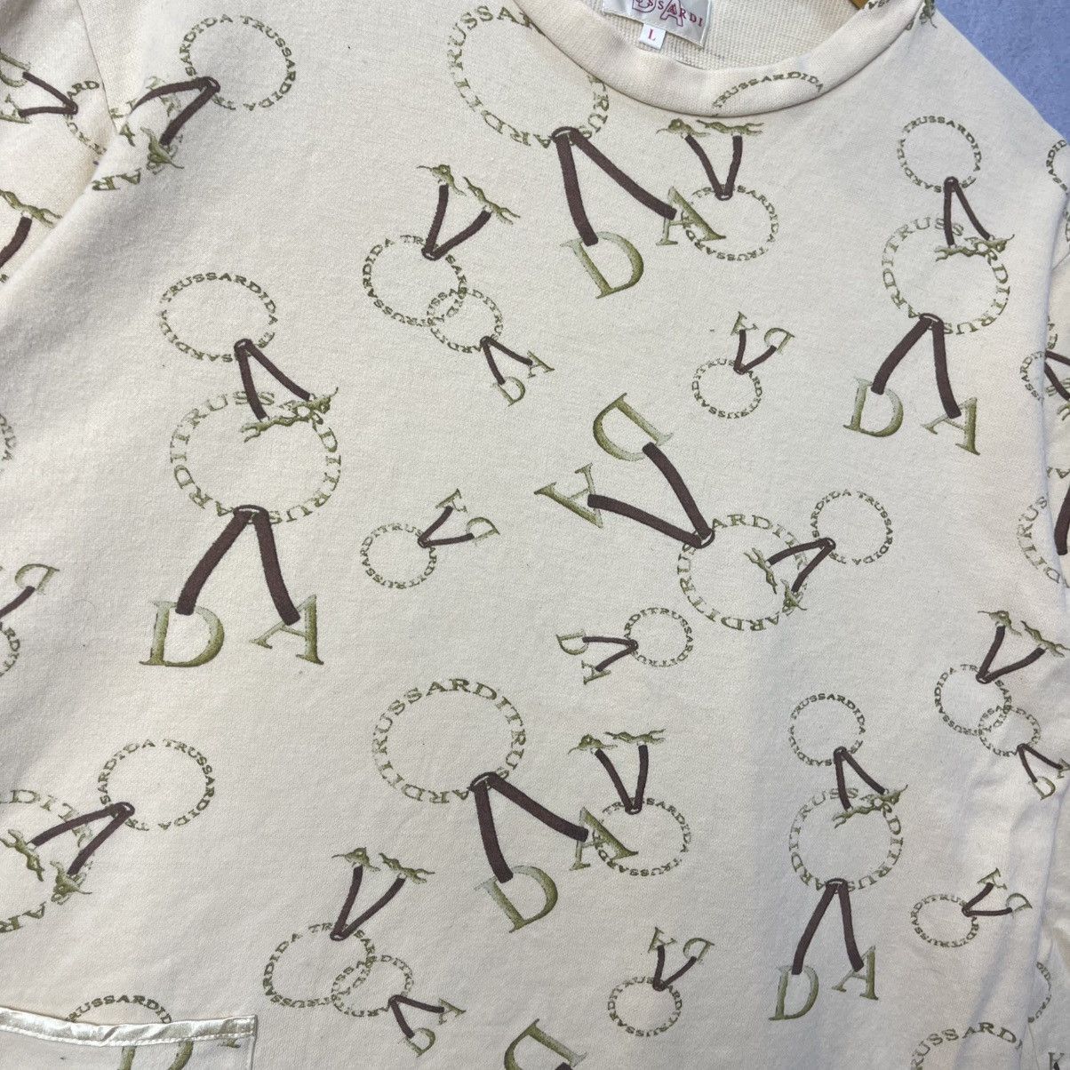 Trussardi Vintage Trussardi Monogram Pattern Sweatshirt Cream Beige Size L / US 10 / IT 46 - 3 Thumbnail