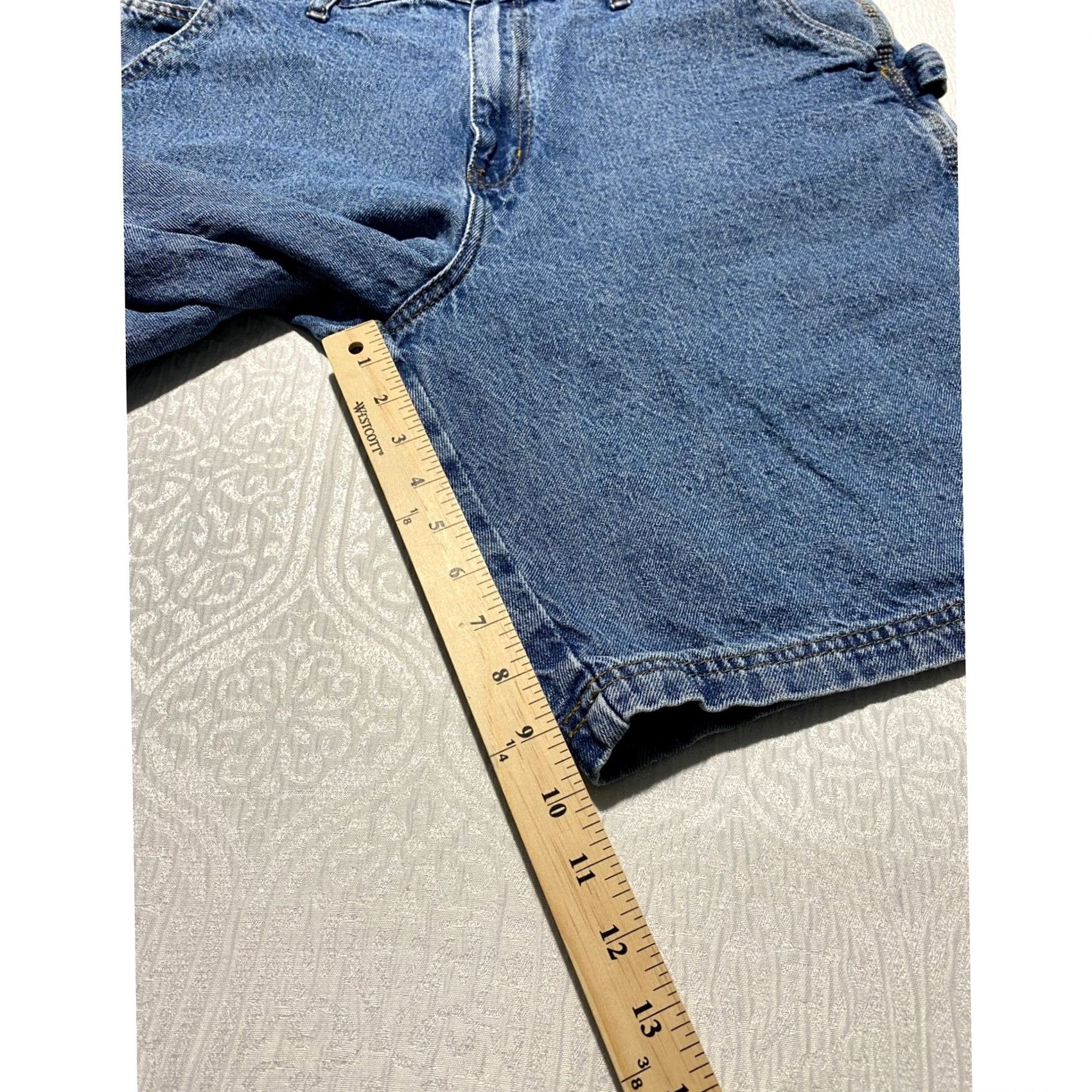 Vintage VINTAGE Rugged Wear Carpenter Shorts Mens 38 Blue Denim 90s Grunge Cargo Workwear Baggy Utility 5-Pocket Relaxed Zip Fly With Button Size US 38 / EU 54 - 5 Thumbnail