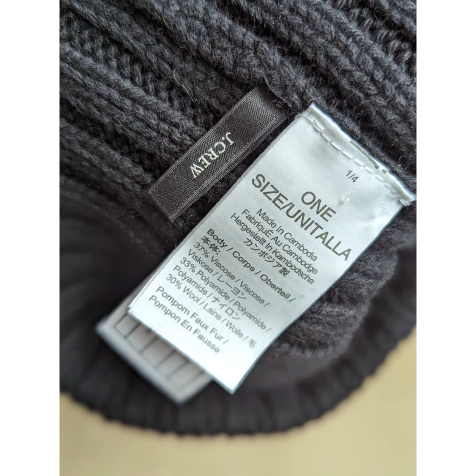 J.Crew J.CREW Womens Beanie Hat One Size Ribbon Cuffed Pom Pom Black Wool Viscose Beanie Womens Black Wool Blend Knit Casual - Mens/Womens Size ONE SIZE - 5 Thumbnail