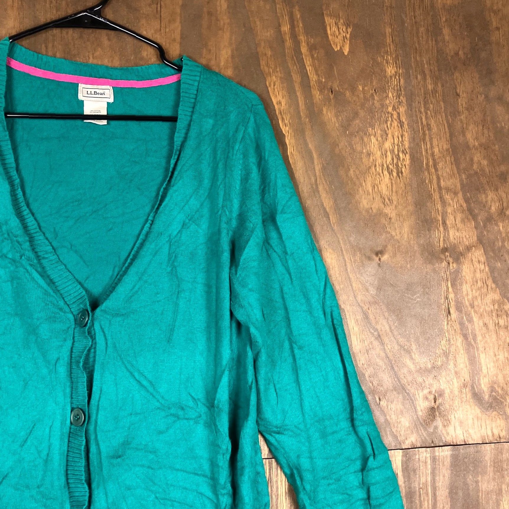 Vintage LL Bean Cardigan Sweat er Women Open Button Front Pockets Cashmere Blend M Teal Knit V-Neck Casual Workwear 90s? Size M / US 6-8 / IT 42-44 - 5 Thumbnail