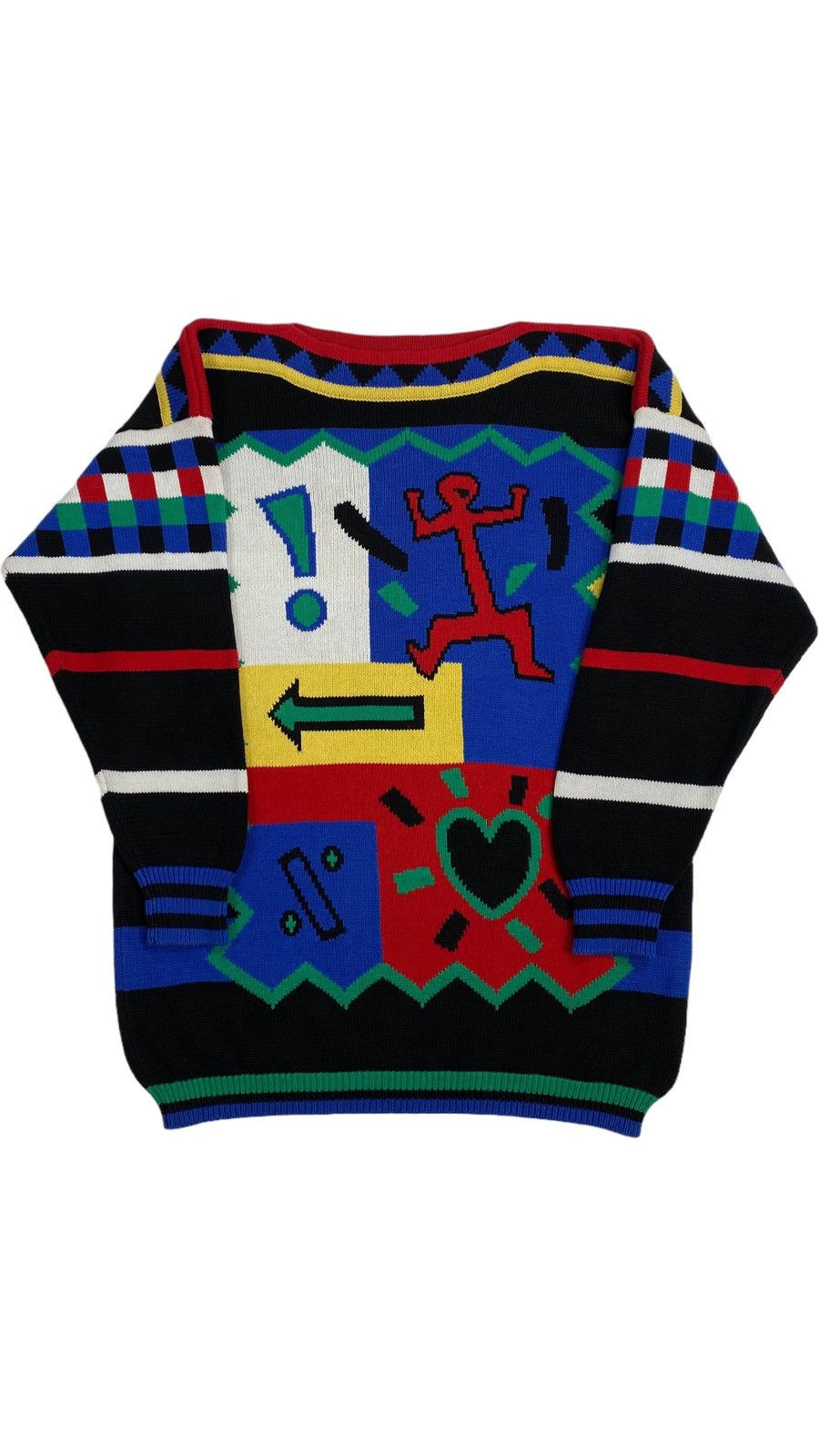 Vintage LASTDROP🔥Vintage 90s Striped Abstraction Heart Dress Sweater Size S / US 4 / IT 40 - 1 Thumbnail