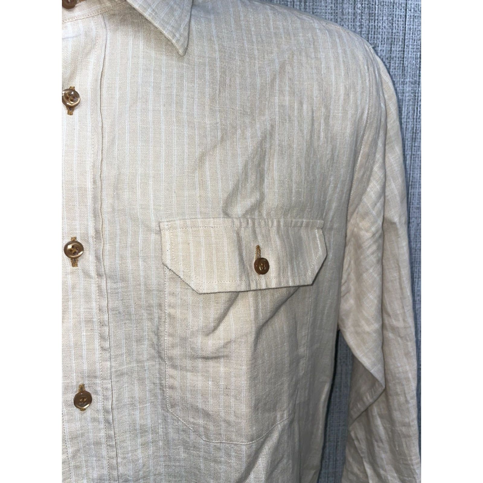 Valentino Leonard Valenti Button-Down Shirt Mens M Brown Beige Button-Up Long Sleeve Shirt Size US M / EU 48-50 / 2 - 3 Thumbnail