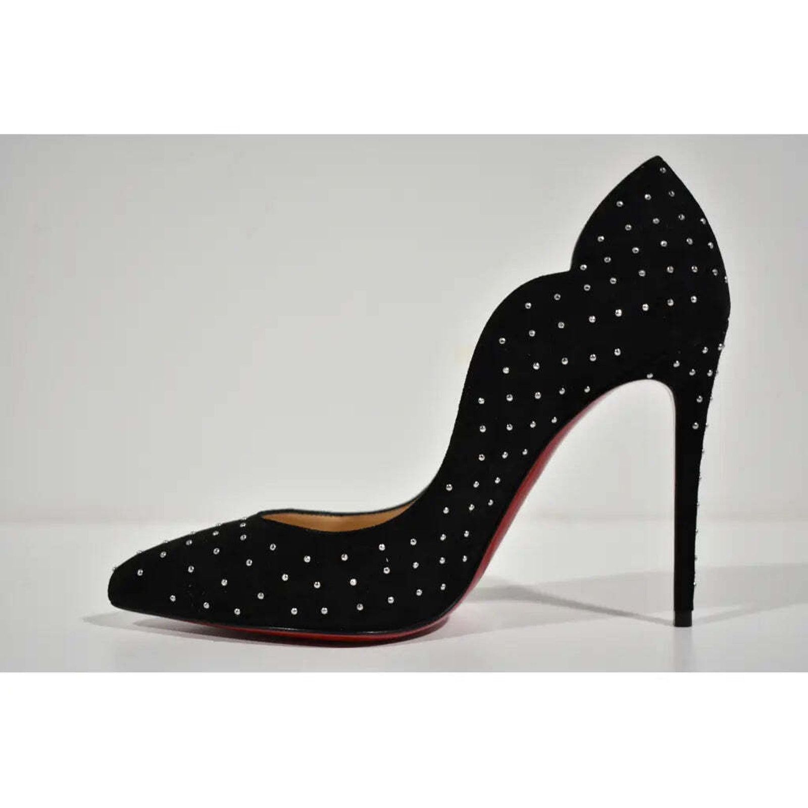 Christian Louboutin Hot Chick Plume 100 Black Silver Stud Suede Heel Pump 36.5 Size US 6.5 / IT 36.5 - 8 Thumbnail