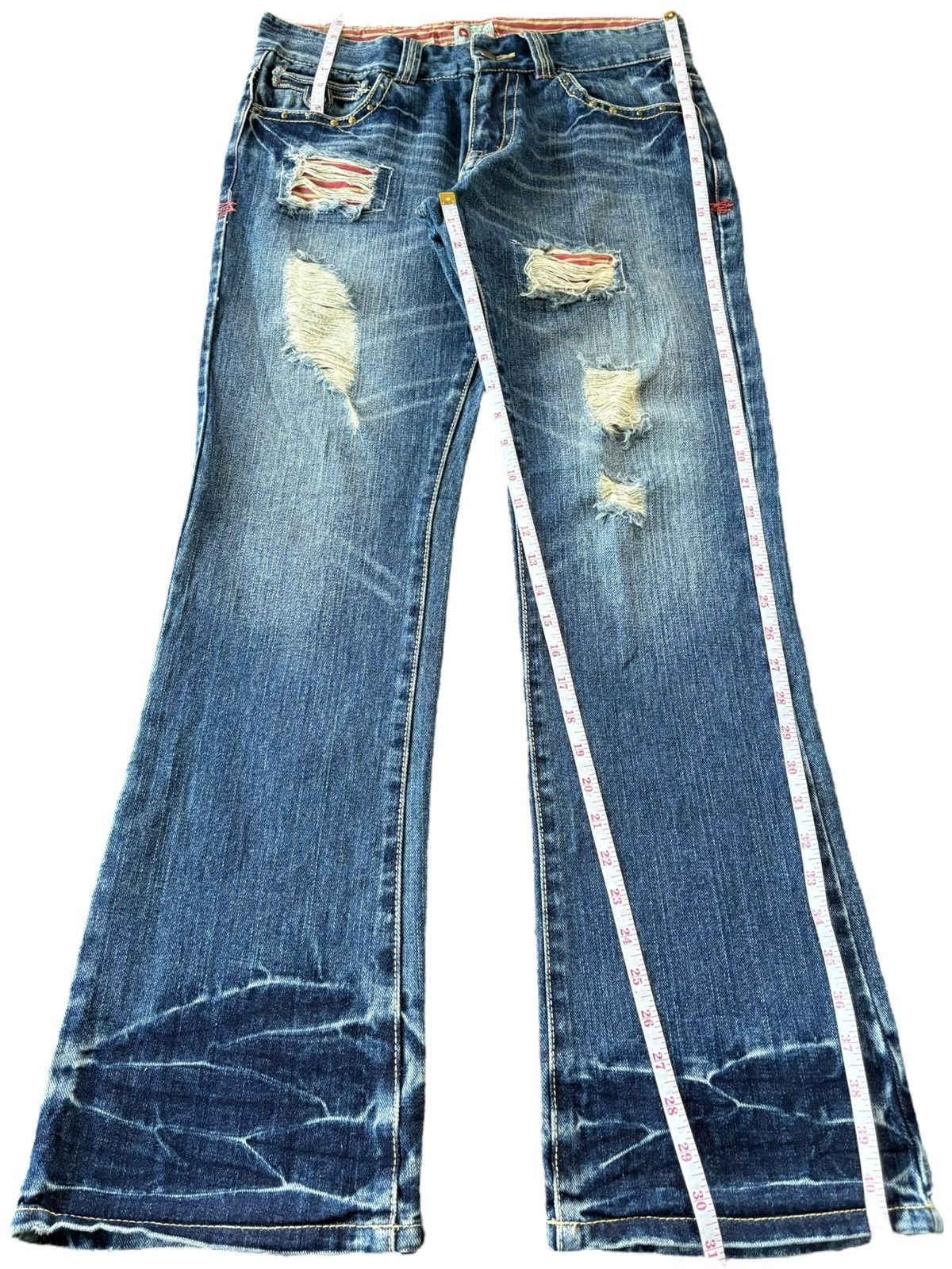 Hysteric Glamour Vintage Japanese Brand Patches Distress Flare Jeans Size 32" / US 10 / IT 46 - 7 Thumbnail