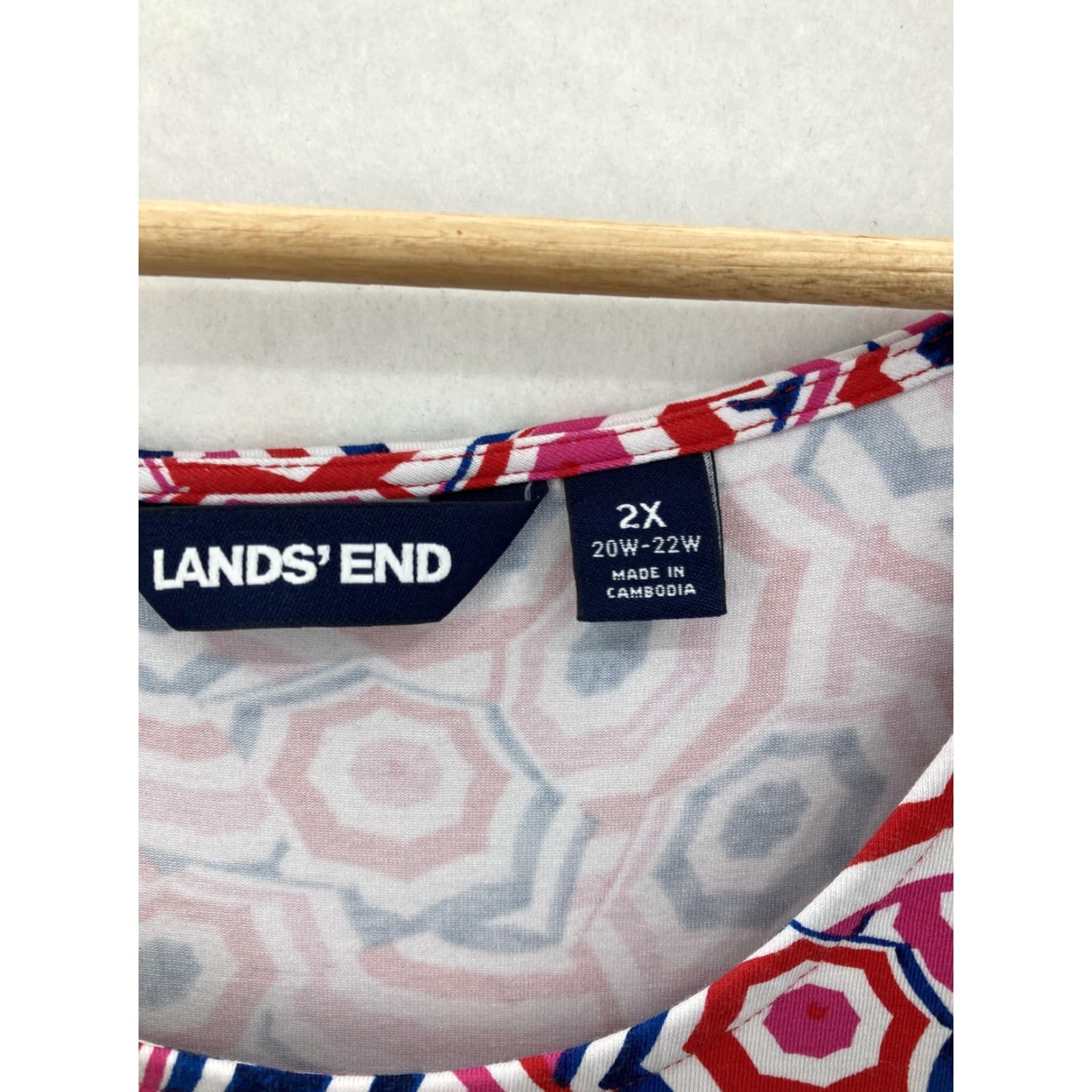 Lands' End Lands' End Dress Womens 2X 20W-22W Red Blue Geometric Print A-Line Stretch Dress Size XXL / US 16-18 / IT 52-54 - 2 Thumbnail