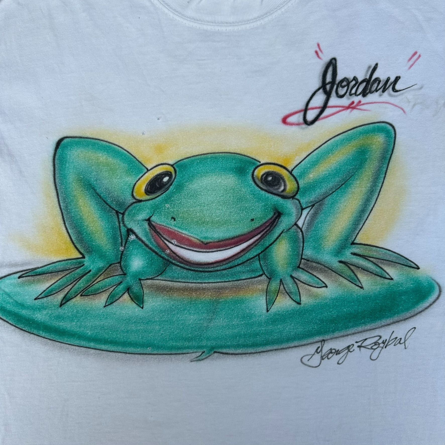 Hanes Vintage Y2K Frog Airbrush T-Shirt White M Jordan Colorful An Size US M / EU 48-50 / 2 - 2 Thumbnail