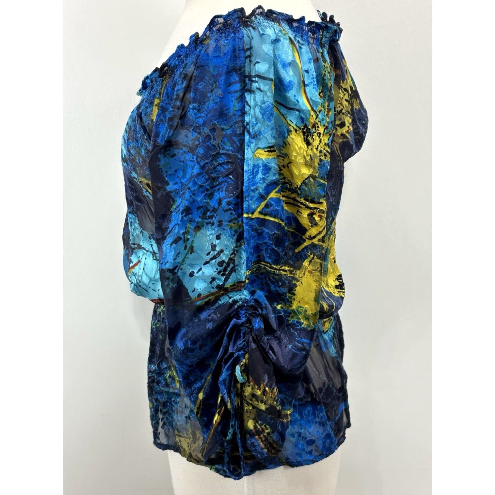 Vintage VINTAGE Cache Silk Blend Sheer Blouse XS Blue Off Shoulder Fairy Bohemian Y2K Womens Size XS / US 0-2 / IT 36-38 - 2 Thumbnail
