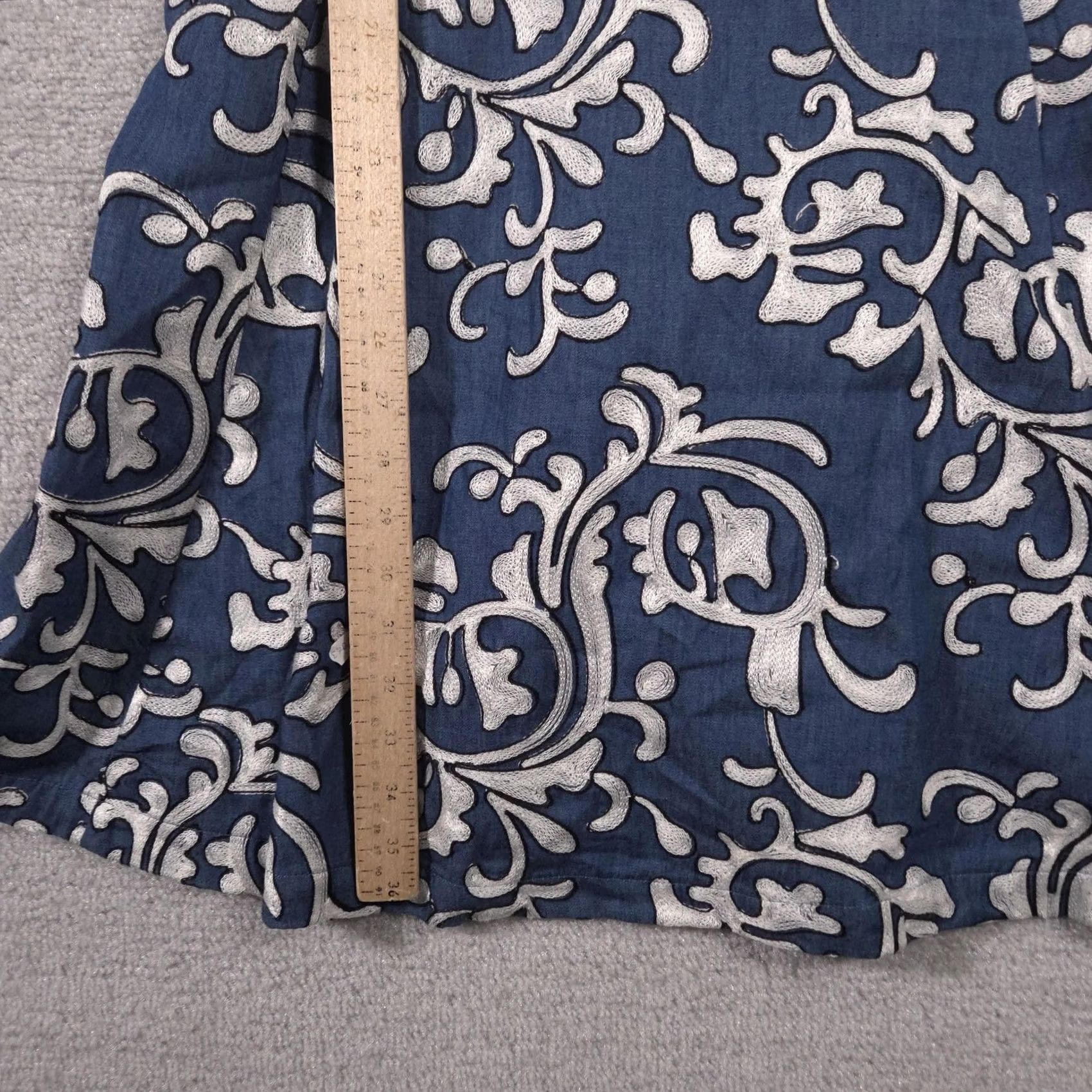 Nicole Miller Nicole Miller Dress Womens 10 Blue White Embroidered Fit & Flare Sleeveless V Neck Dress Size L / US 10 / IT 46 - 5 Thumbnail