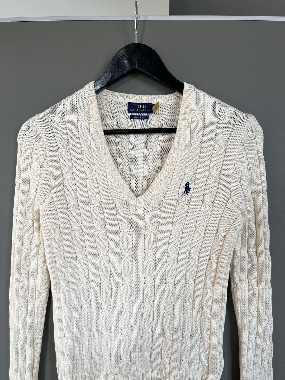 Polo Ralph Lauren Polo Ralph Lauren Kimberly Cable Knit Cream V-neck Sweater Size M / US 6-8 / IT 42-44 - 3 Thumbnail