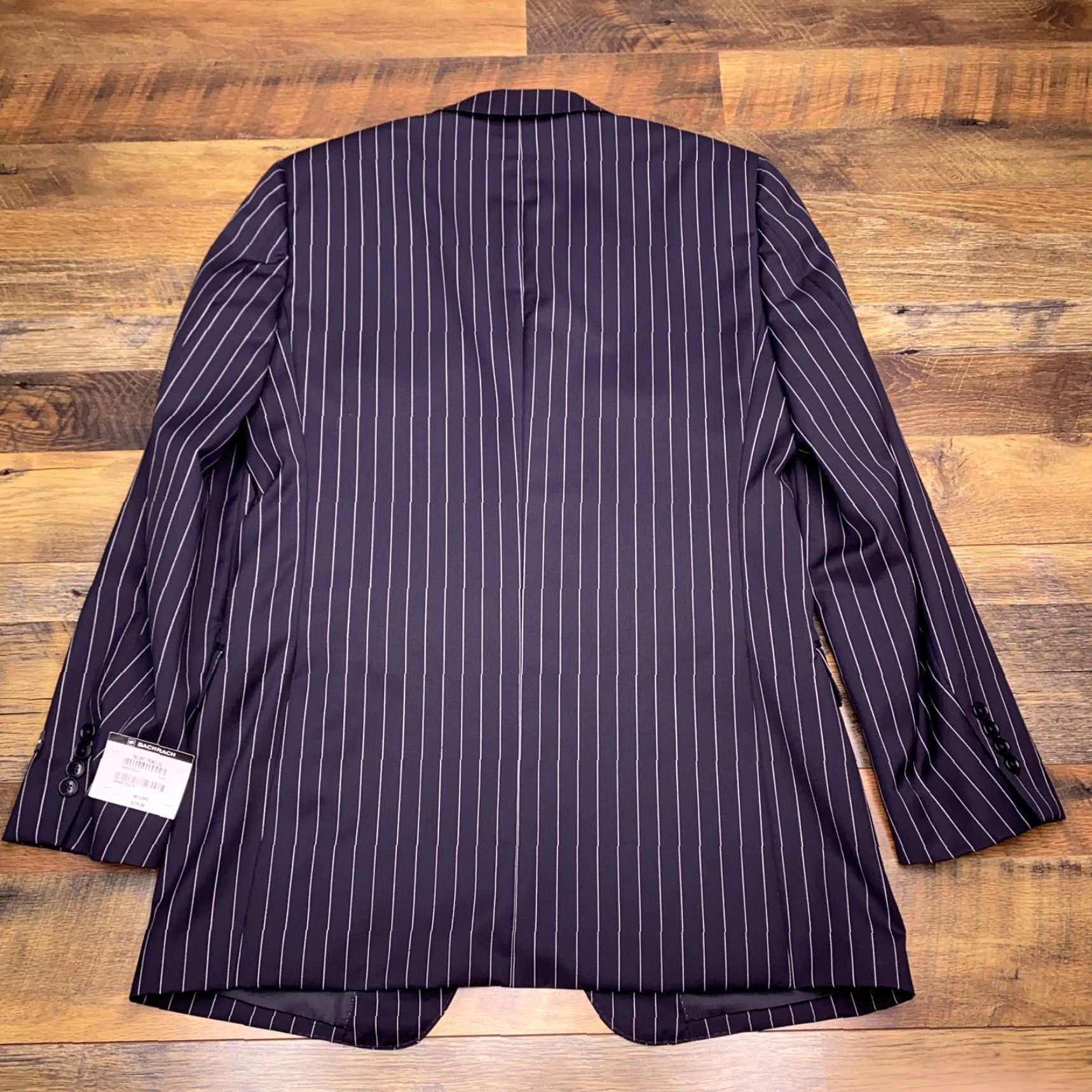 Vintage Bachrach Suit 40 Long Navy Blue Pinstripe Wool Pants 33 Waist Unhemmed New Size 40R - 3 Thumbnail