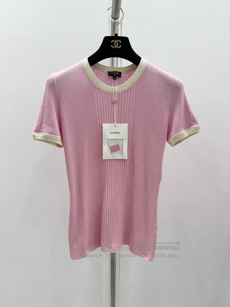 Chanel Beach series pink knitted short sleeves