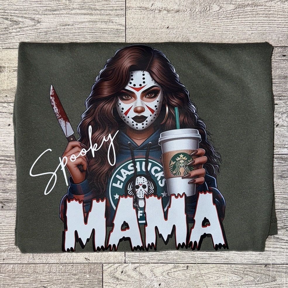 Vintage Spooky Mama, Coffee & Halloween Theme, Retro Fitted Tee Size L / US 10 / IT 46 - 5 Thumbnail