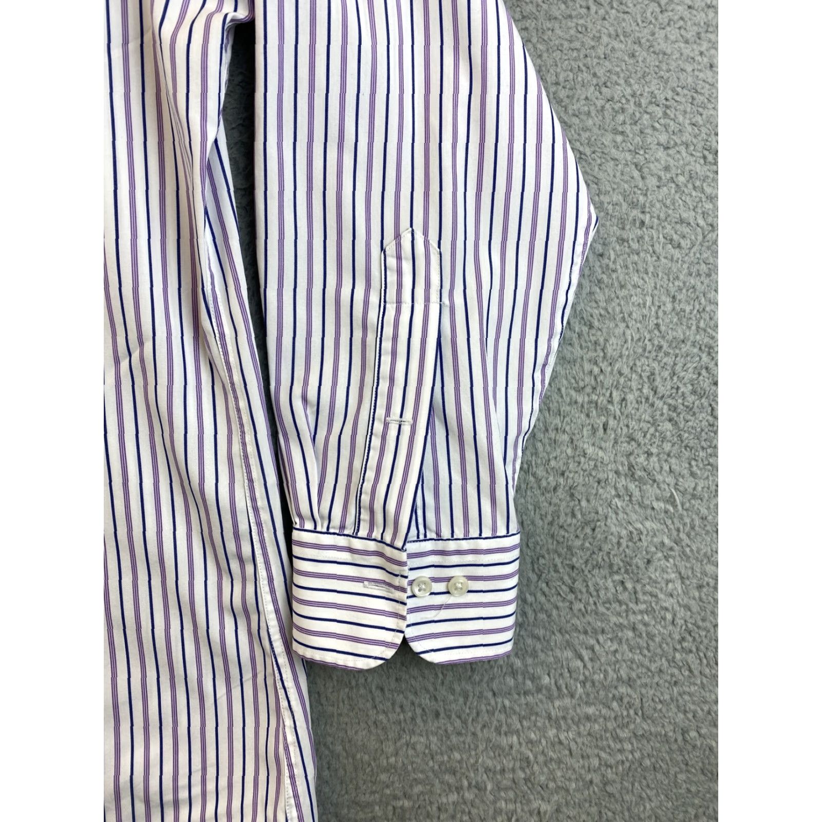 Polo Ralph Lauren VINTAGE Ralph Lauren Polo Dress Shirt Mens Long Sleeve 17.5 Purple Stripes Cotton Slim Fit Mens Size 46R - 2 Thumbnail