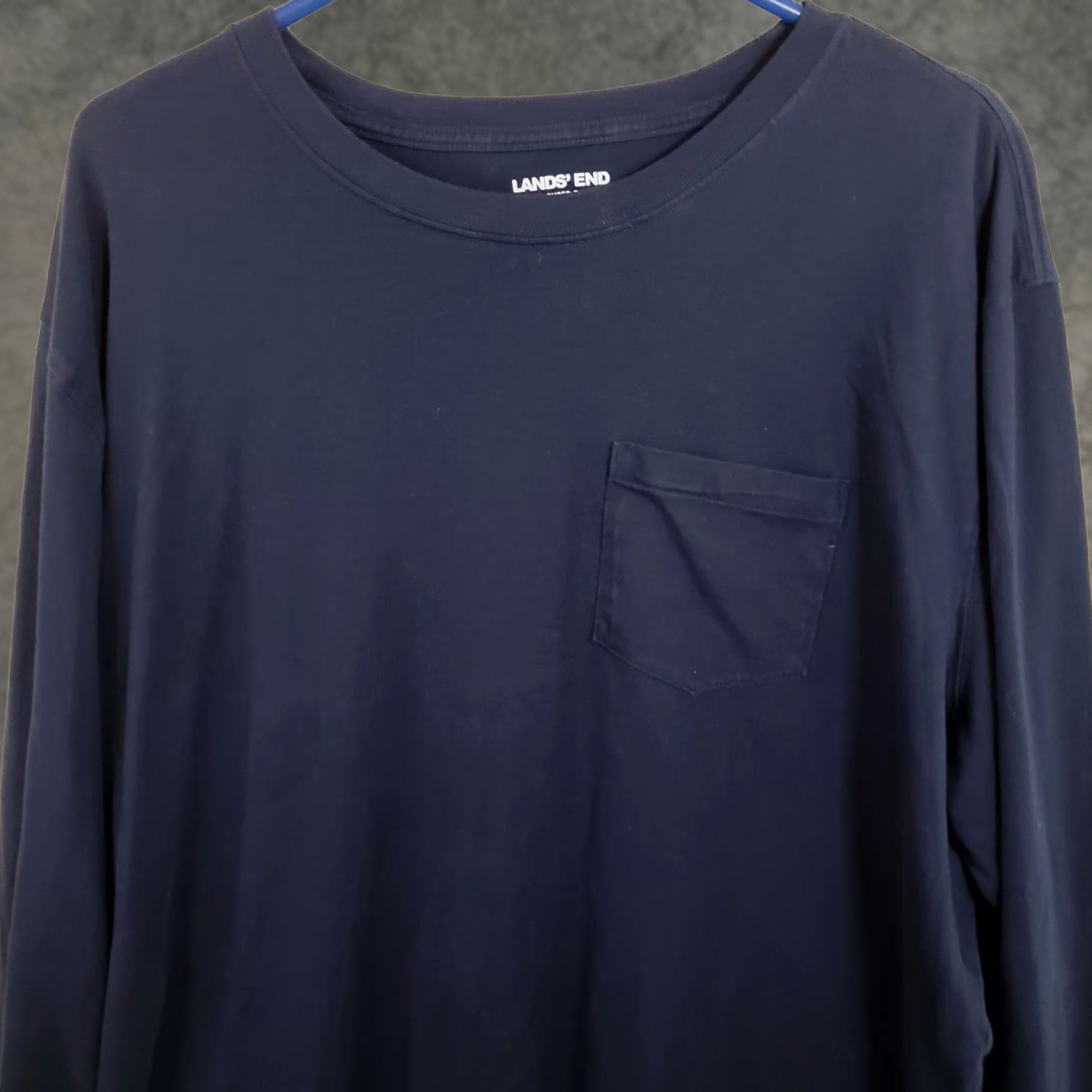 Lands' End Lands' End Men’s Super-T Long Sleeve T-Shirt Navy Blue XXL Regular Pocket 100% Cotton Jersey Crew Neck Shirt Men Size US XXL / EU 58 / 5 - 1 Thumbnail