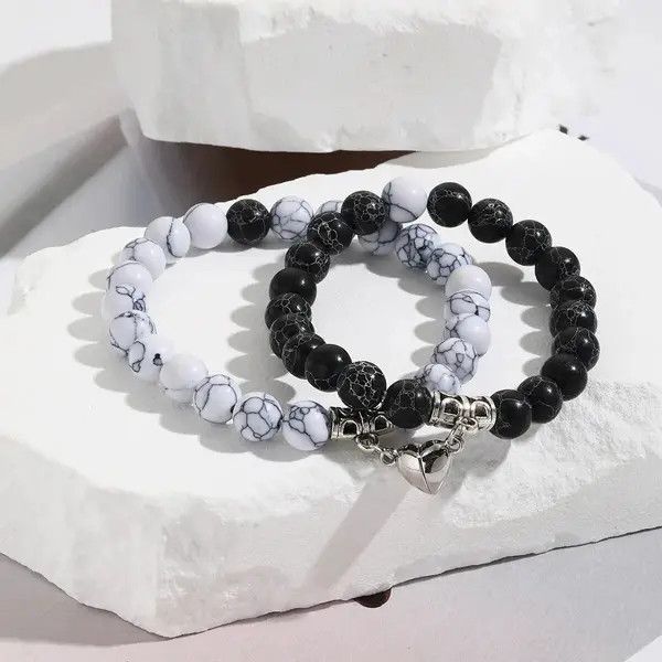 Jewelry Yuuka x Aya Black Whiye 2pieces /Set Beads Bracelet Size ONE SIZE - 7 Thumbnail
