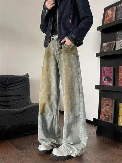 Japanese Brand Retro loose wide leg dirty dyed jeans Size US 32 / EU 48 - 4 Thumbnail