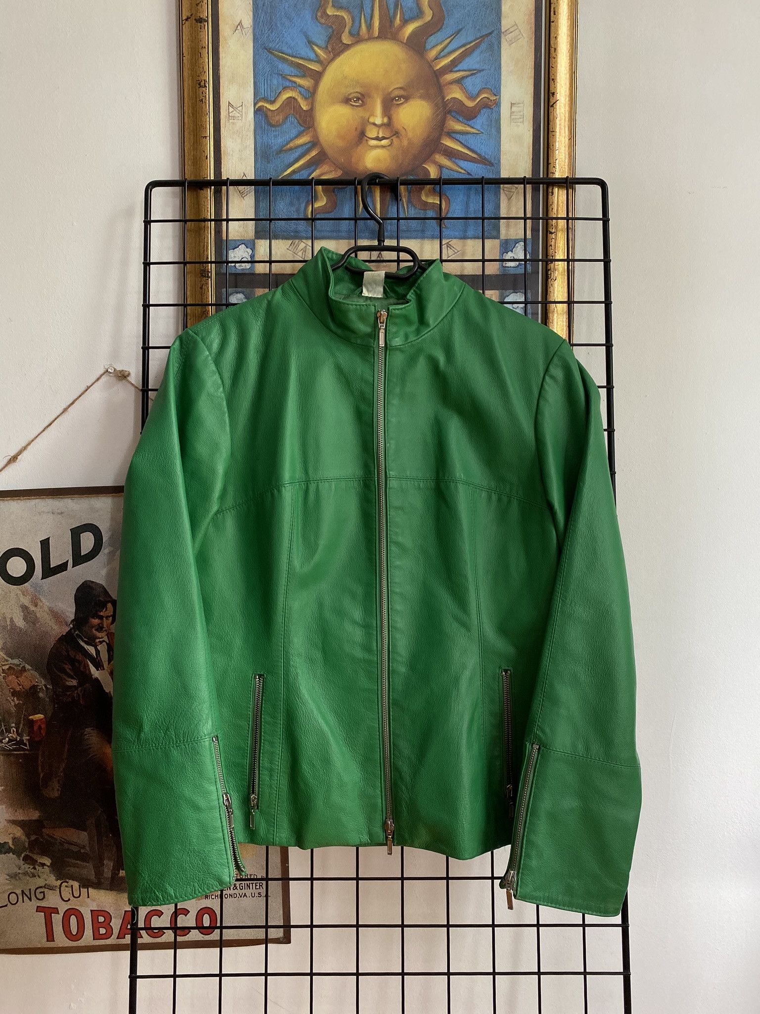 Leather vintage green genuine leather jacket vetements moto Size L / US 10 / IT 46 - 2 Thumbnail
