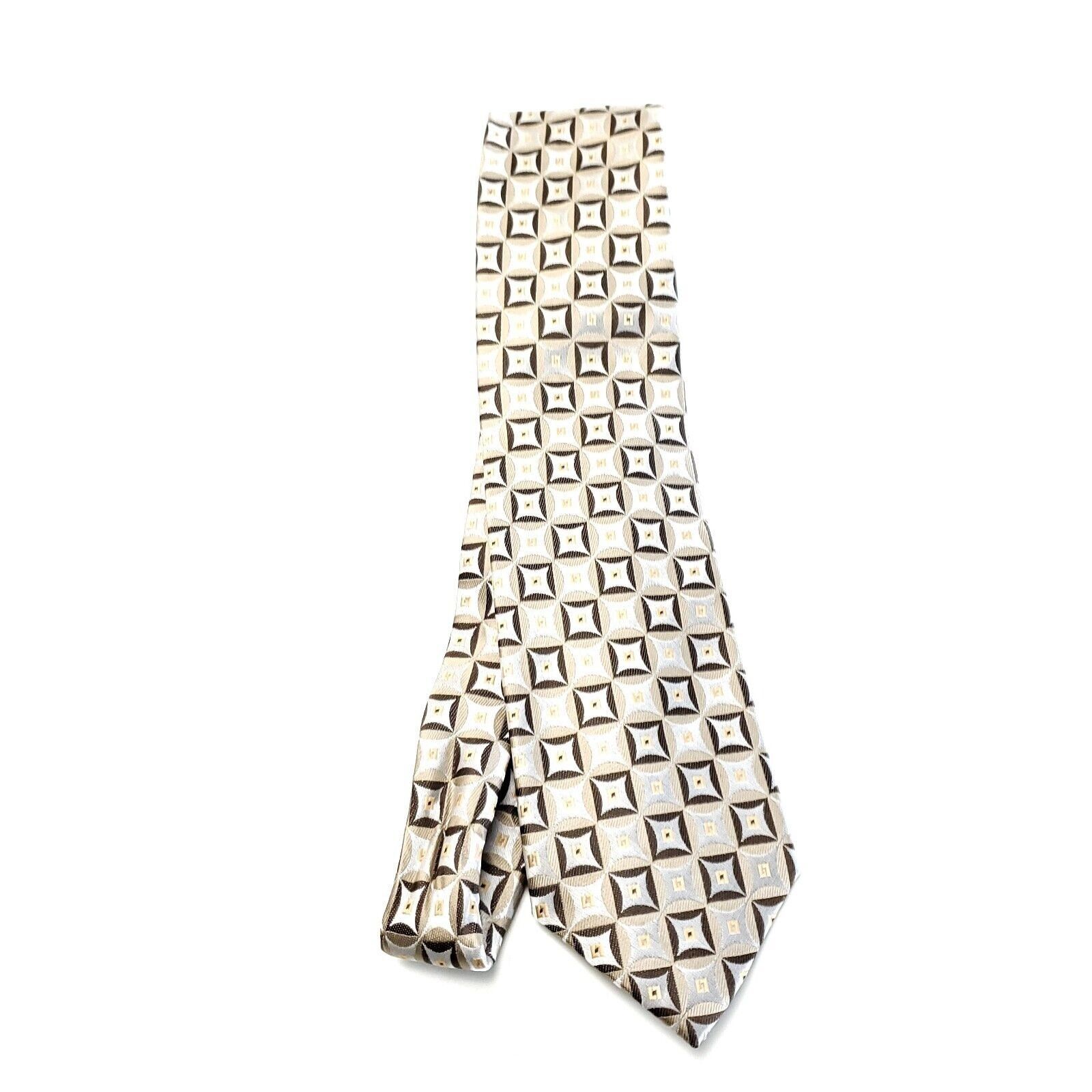 Designer Valerio Garati Beige Brown Silk Tie Woven Geometric Size ONE SIZE - 6 Thumbnail
