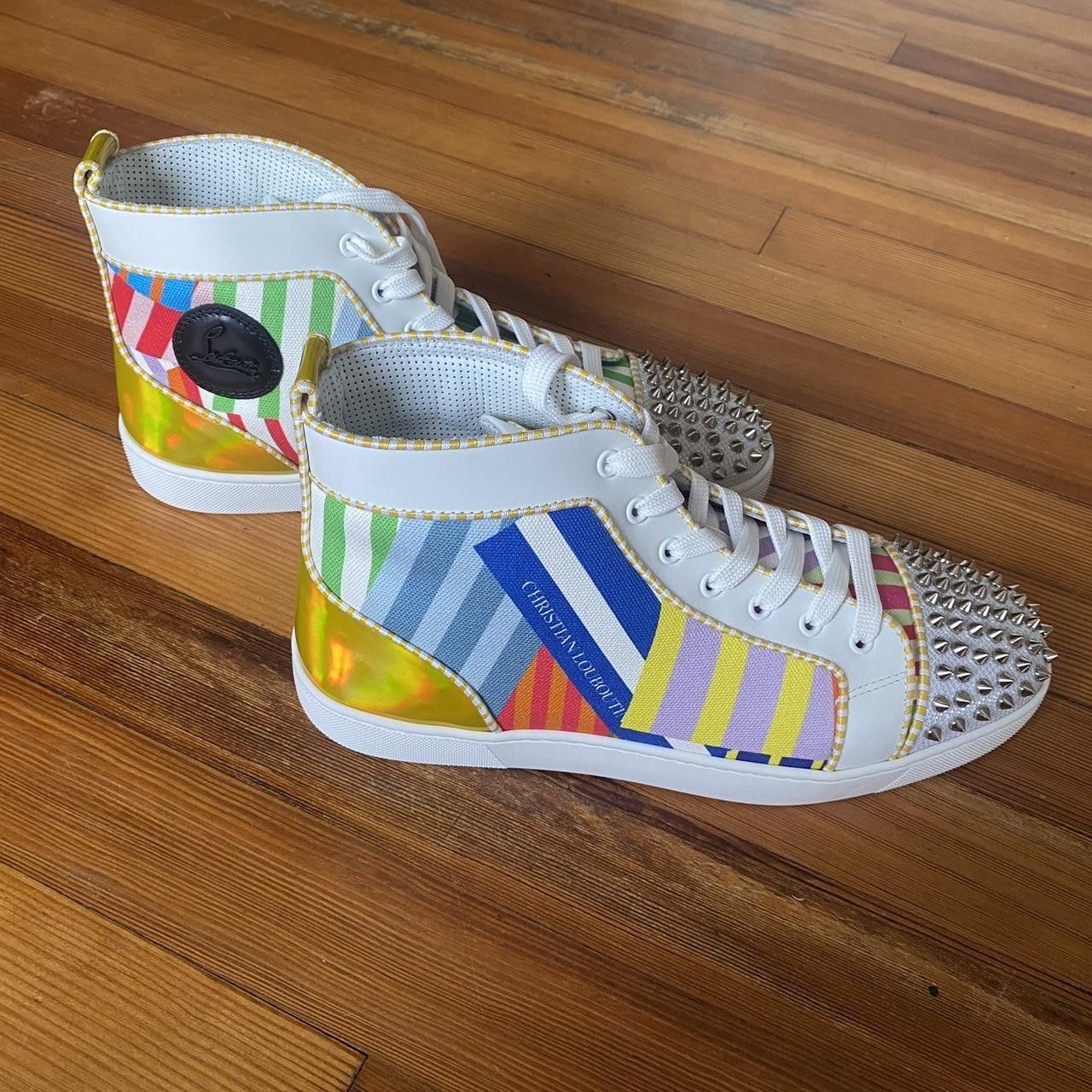 Christian Louboutin Louboutin High-Top Striped Red Bottom Sneakers Size US 10.5 / EU 43-44 - 1 Thumbnail