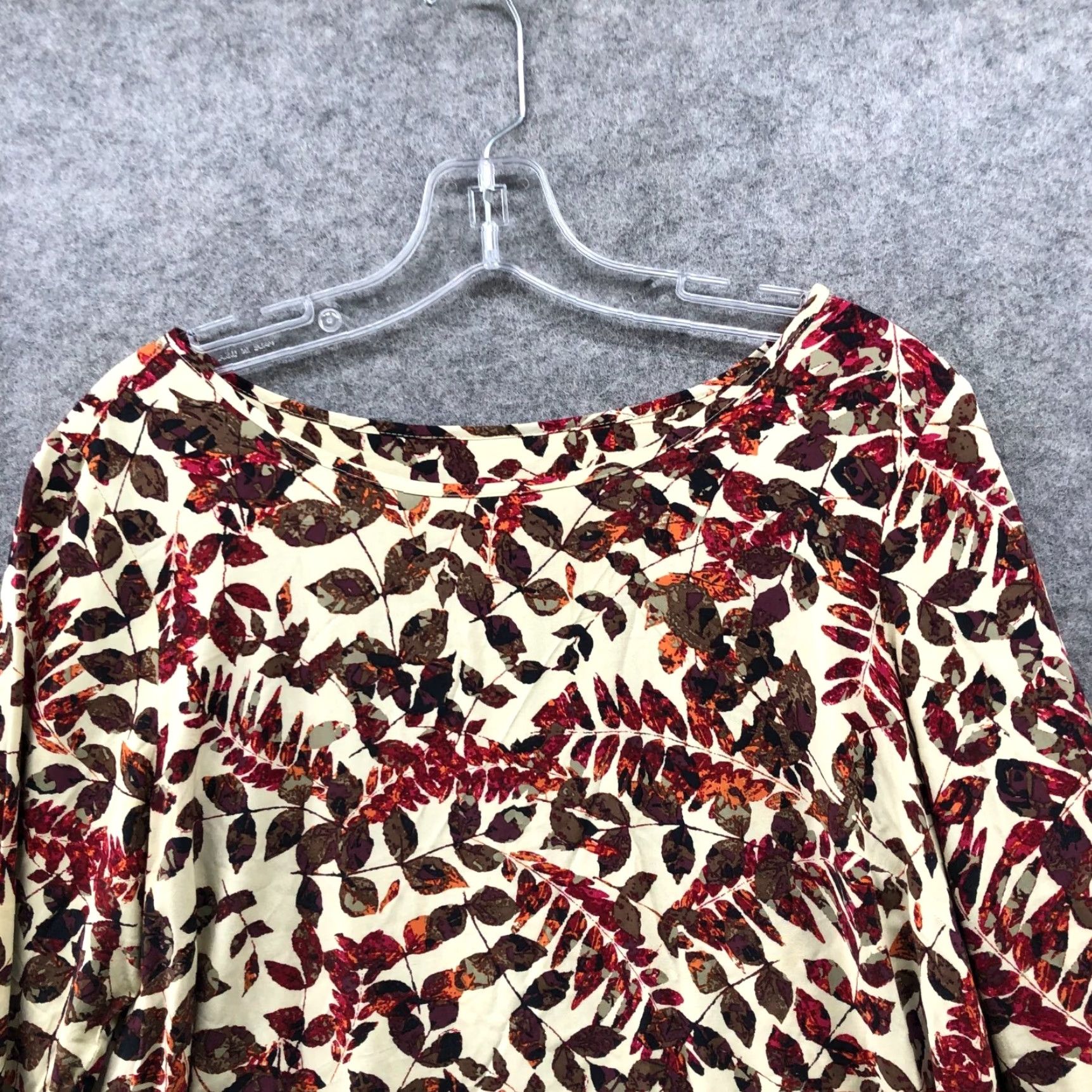 J. Jill J. Jill Fall Leaf Print Top Womens S Boat Neck Rayon Beige Brown Red 3/4 Sleeve Size S / US 4 / IT 40 - 3 Thumbnail