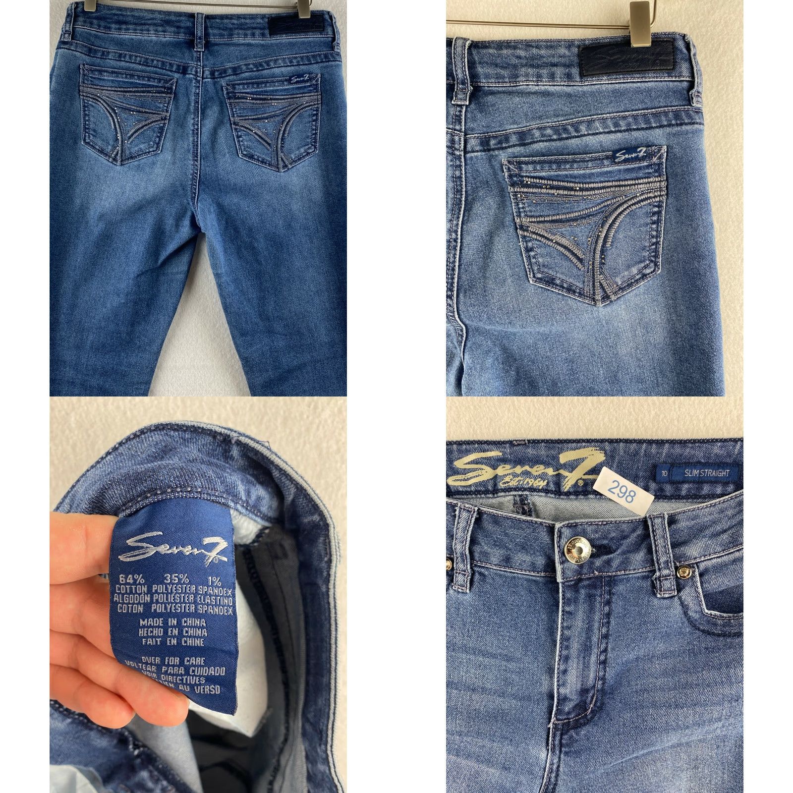 Vintage Seven7 Jeans Womens Size 10 Slim Straight Blue Denim Embroidered Dark Stretch Pocket 5-Pocket Logo Belt Loops Modern Vintage: No (omit N/A) Size 32" / US 10 / IT 46 - 8 Thumbnail
