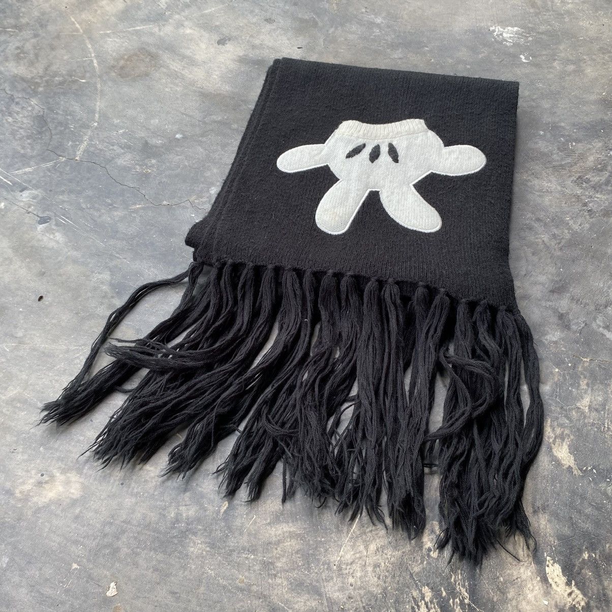 Disney Disney Black Scarf with White Glove Motif and Fringe Size ONE SIZE - 10 Thumbnail