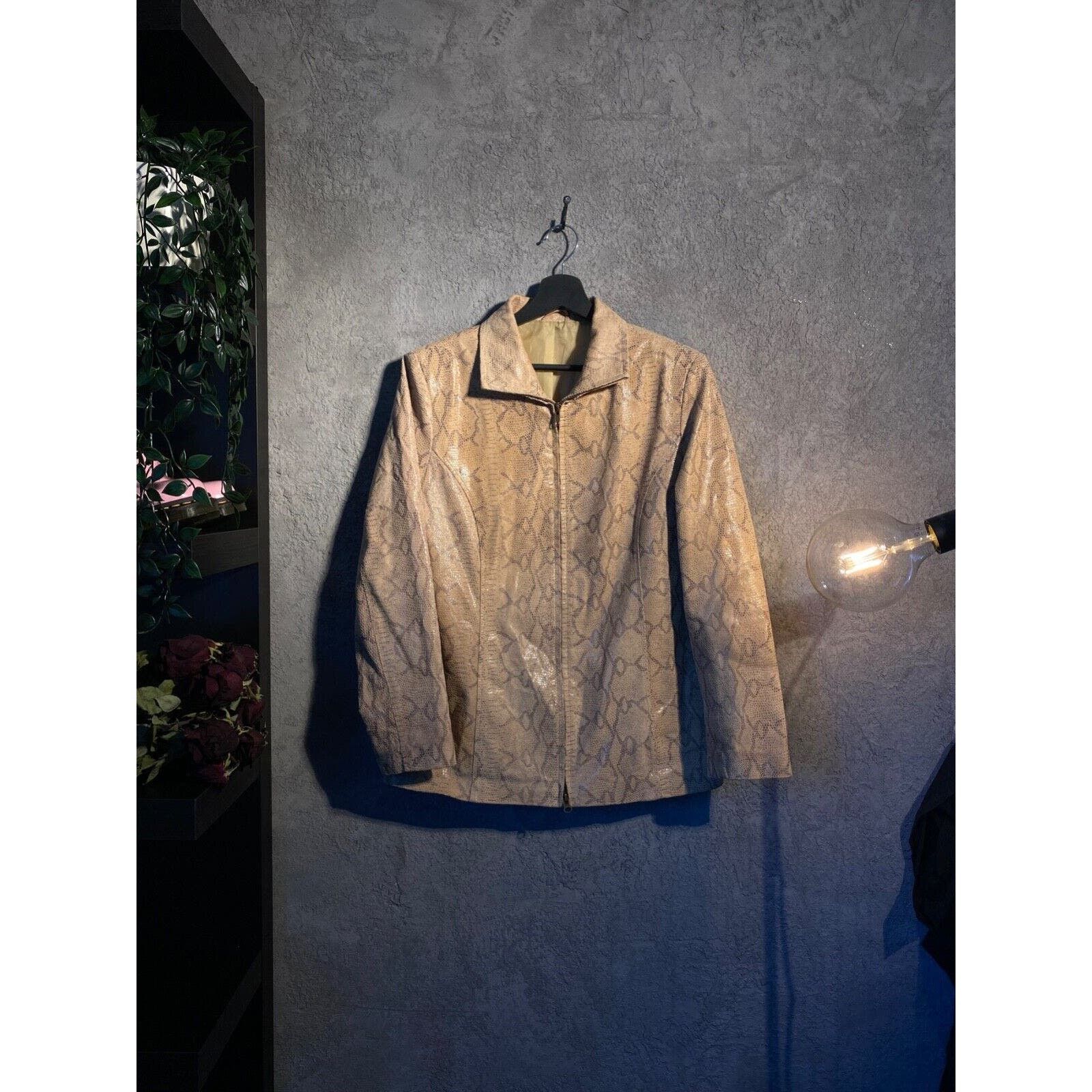 image of Vintage Leather Jacket Snakeskin Print Y2K Opium Archive in Beige, Men's (Size Medium)