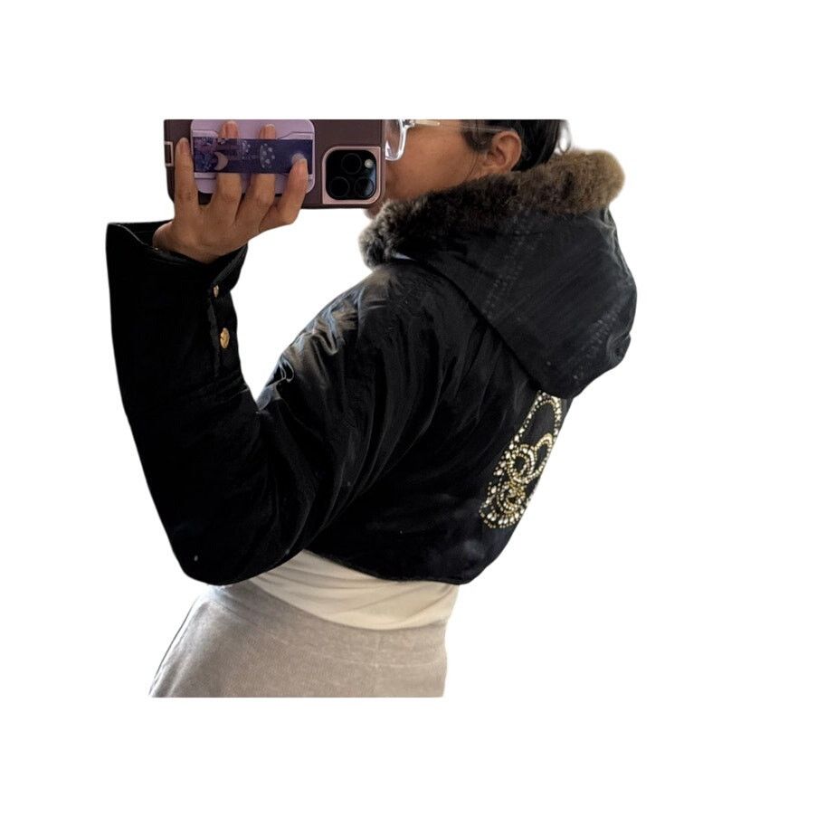 G-Unit G Unit black cropped down jacket rabbit fur size M Y2K bling Size M / US 6-8 / IT 42-44 - 15 Thumbnail