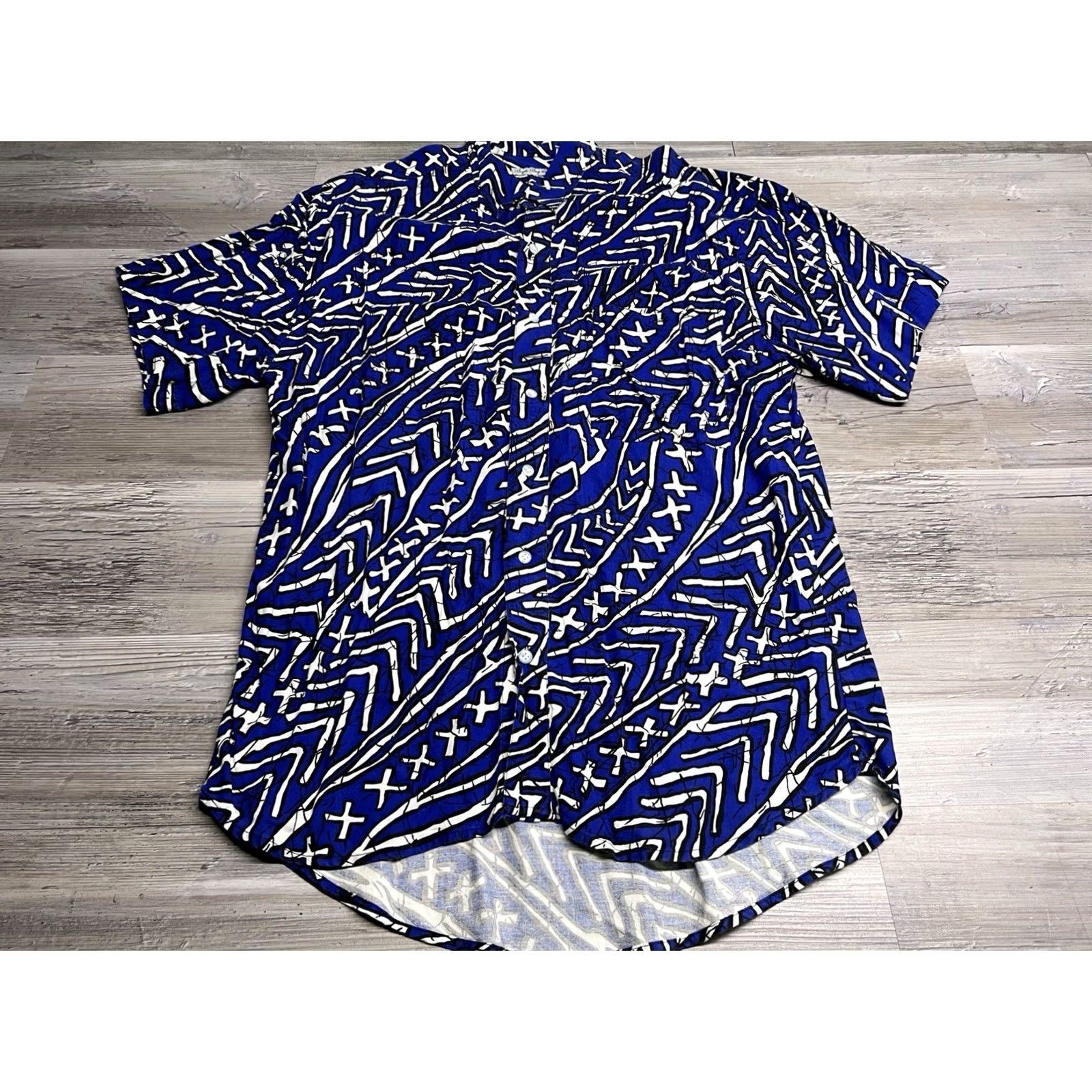 Bugle Boy Vintage Bugle Boy Button-Up Shirt Blue L Geometric 90s Short Sleeve Mens Grade A Size US L / EU 52-54 / 3 - 2 Thumbnail