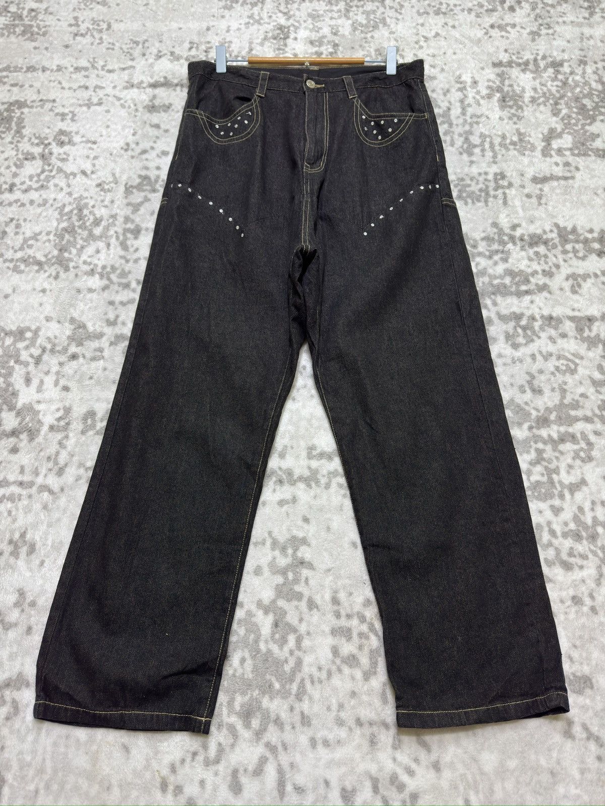 Japanese Brand Vintage Crotch Pant Kawa Okada Buckle back Embroidered Denim Size US 31 - 2 Thumbnail