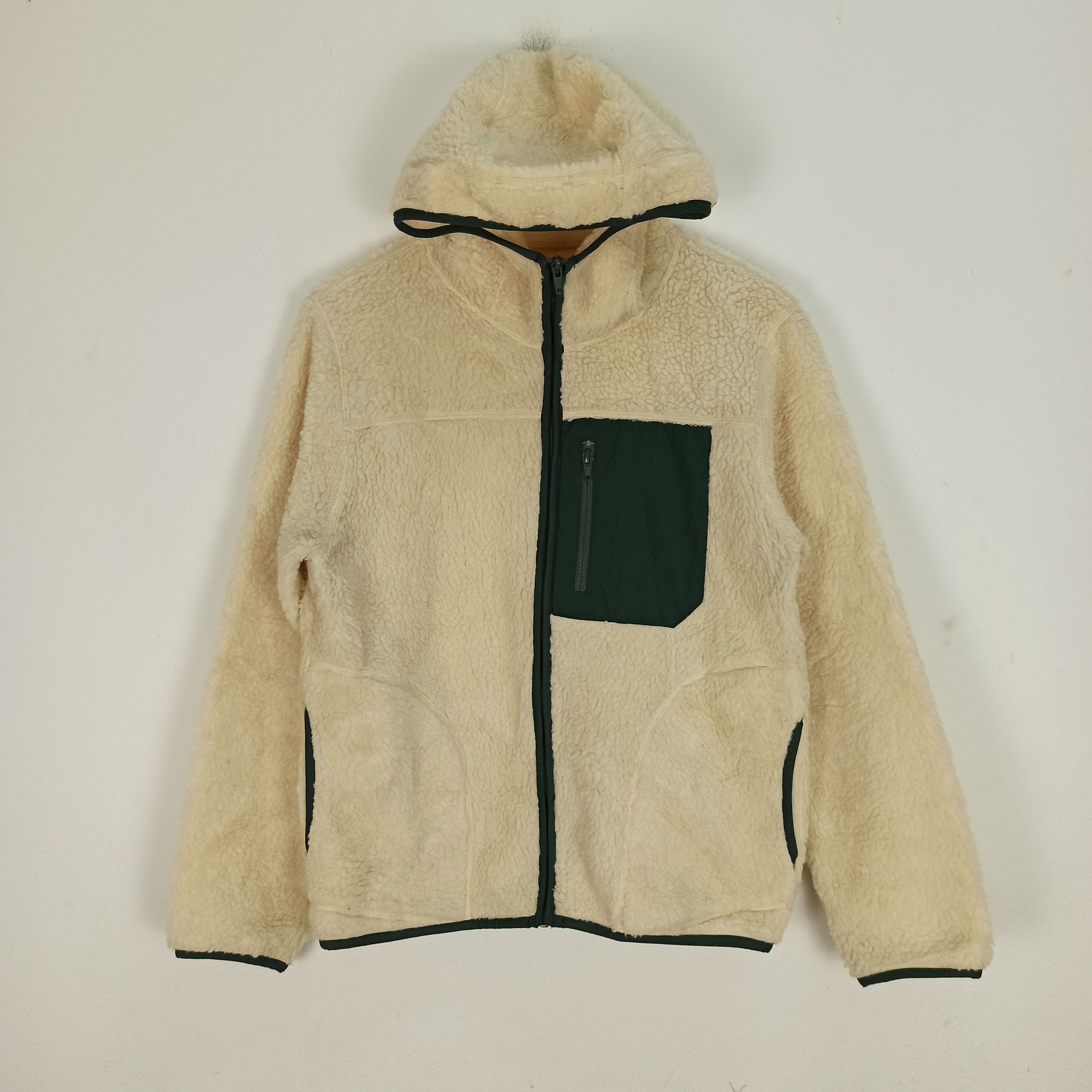 image of Ceon Sherpa Retro X Pile Hoodie Jacket in Cream/Green, Men's (Size Small)