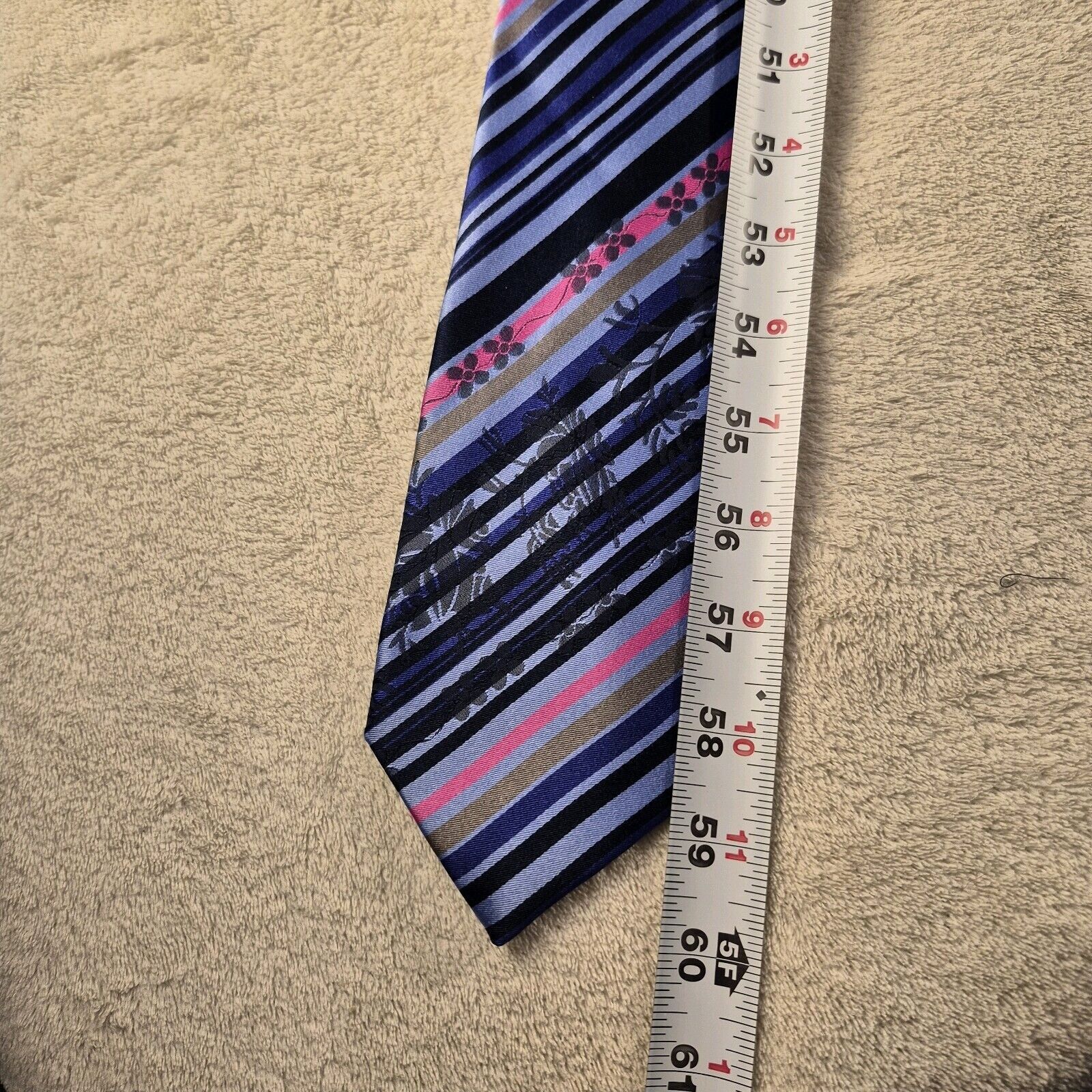 BUGATCHI Bugatchi Repp Stripe Silk Necktie Italian Blue Pink Tie Size ONE SIZE - 3 Thumbnail