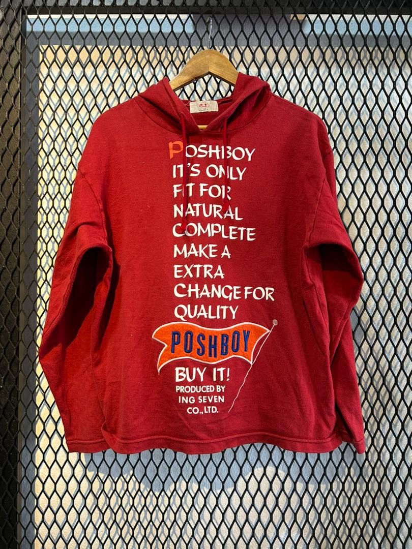 image of Very Vintage Poshboy Hooded Wording in Red, Men's (Size Medium)