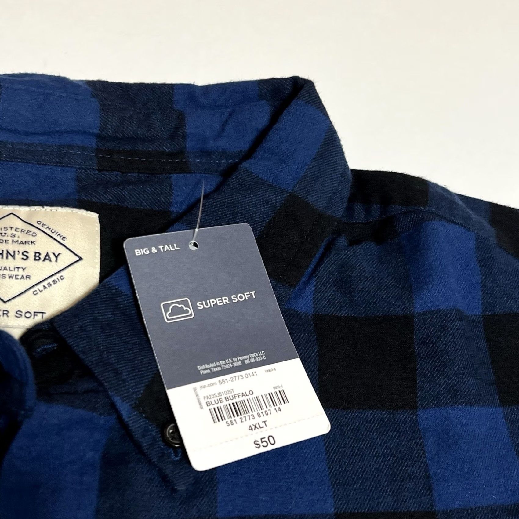Vintage St. John's Bay Flannel Shirt Mens 4XLT Super Soft Plaid Button Up Blue Big Tall Size US XXL / EU 58 / 5 - 8 Thumbnail