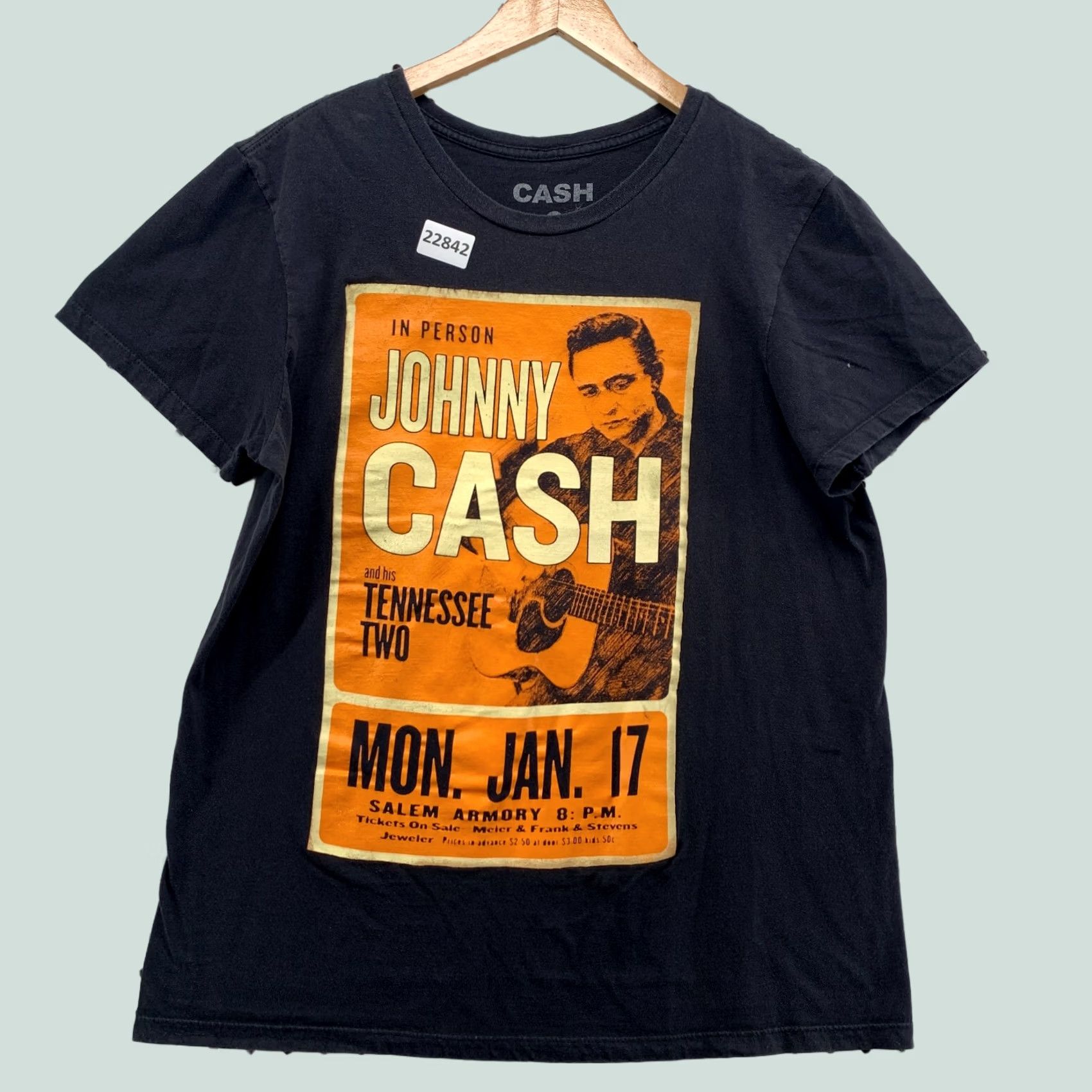 Vintage Johnny Cash Shirt Black Ticket Stub Graphic Fits Men Medium Band TEE Size US M / EU 48-50 / 2 - 1 Thumbnail