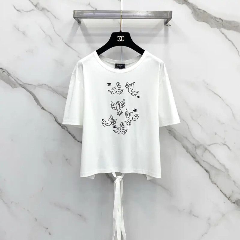 Chanel White Cotton Embroidered Short Sleeve Top 0089