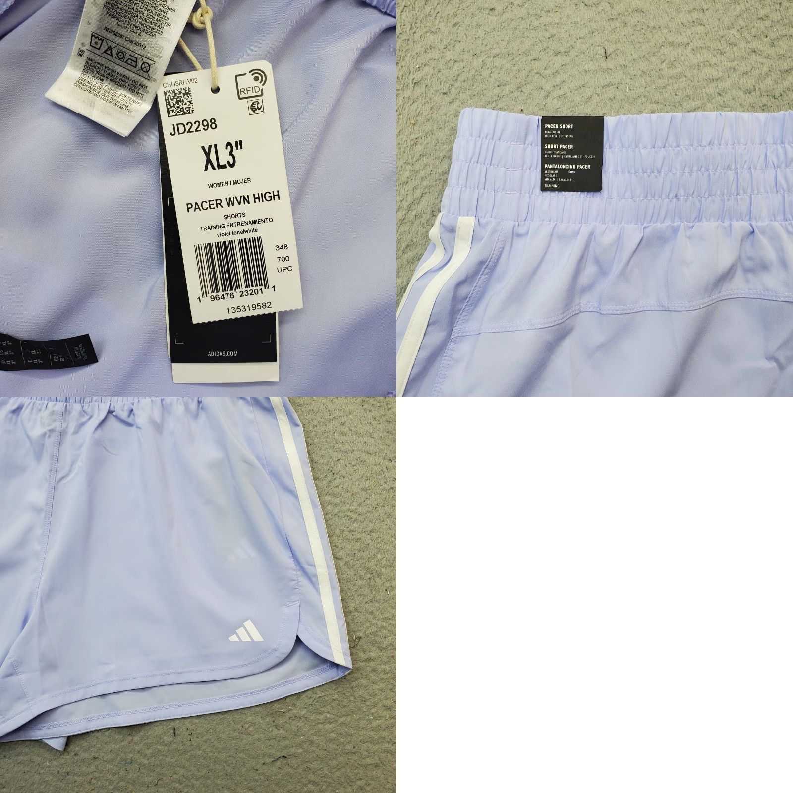 Adidas Adidas Training Pacer Shorts Women's XL Purple 3-Stripes Elastic Waist JD2298 Size 40" / US 18 - 8 Thumbnail